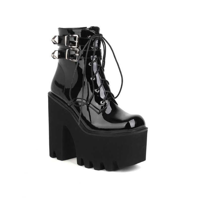 Women's Punk Combat Motorcycle Boots - Platform Block Heel, High Round Toe, Zipper Ankle Boots for Women | Mid Calf Chunky Heel Boots for Riding, Biking & Fashion Outfits