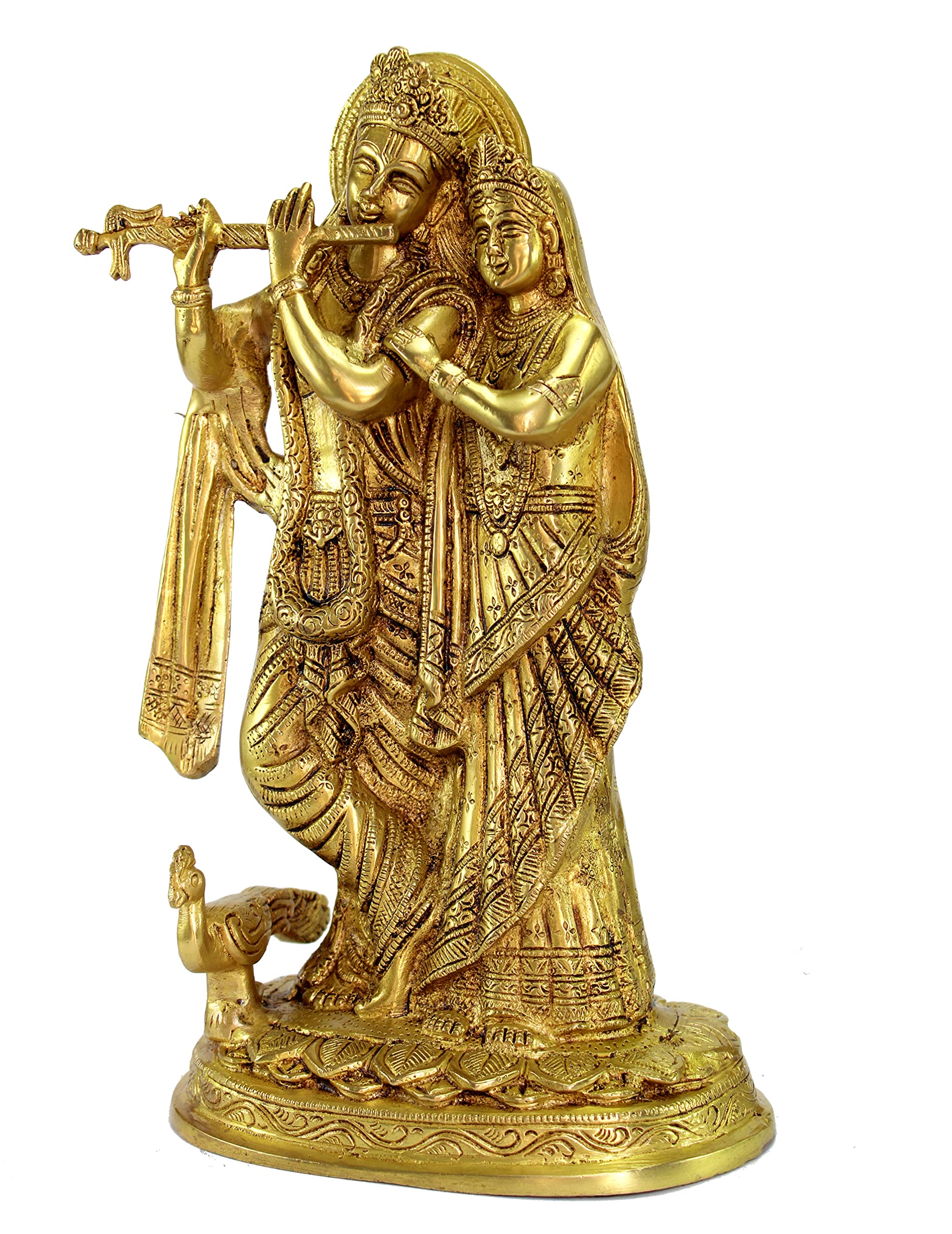 12 Inch Brass Radha Krishna Murti Idol Statue - Handcrafted Hindu Deity Sculpture for Pooja, Home Decor & Spiritual Altar | Perfect for Diwali, Wedding Gifts & Temple Worship