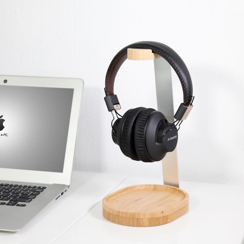 Avantree Universal Wooden & Aluminum Headphone Stand with Cable Holder - Durable Desk Mount for Sony, Bose, Shure, Jabra, JBL, AKG & Gaming Headsets - Perfect for Office, Home & Gaming Setup (TR902)
