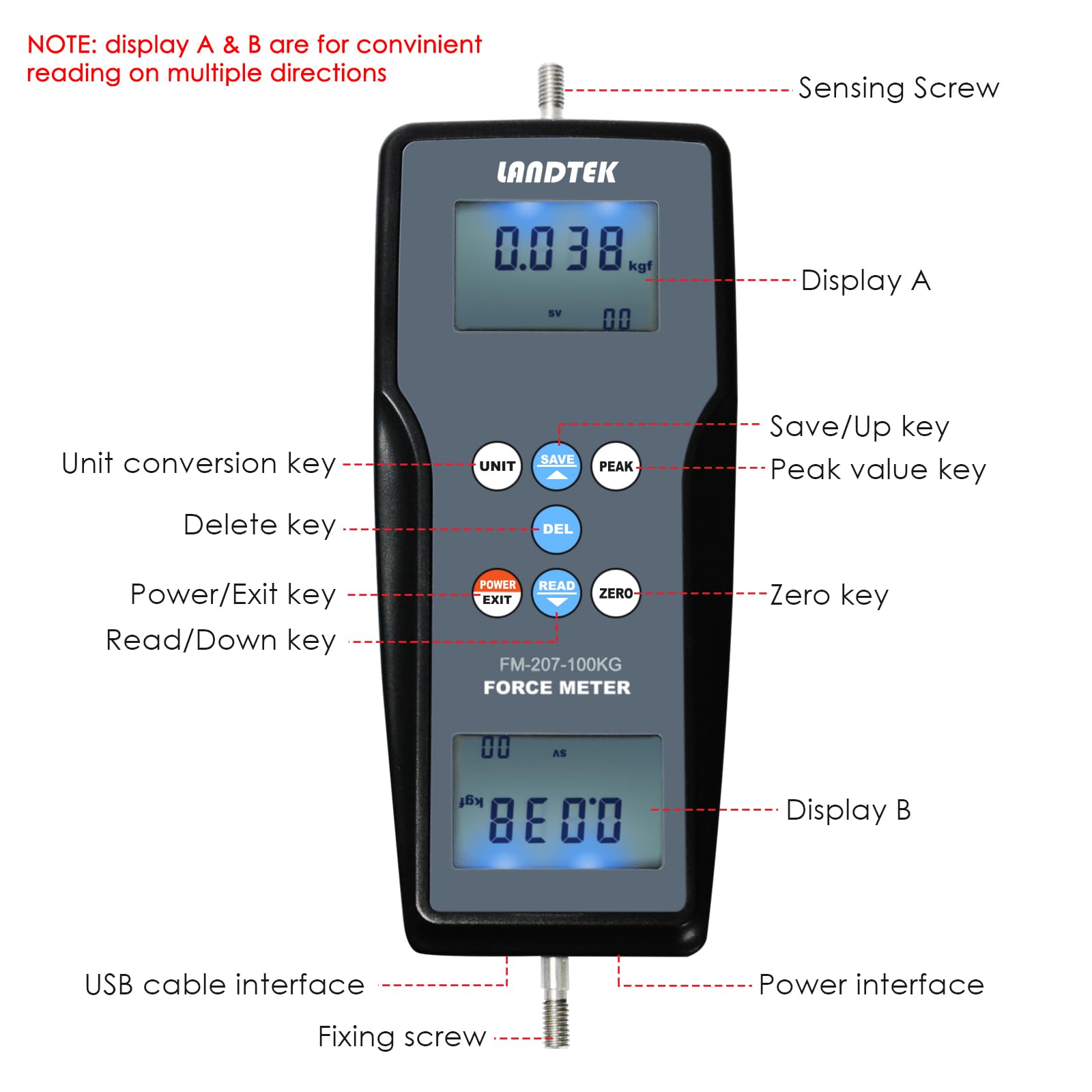 Digital Force Gauge 100K Meter - High Precision Push Pull Tester with Newton Meter N/kg/lb/g Measurement for Manufacturing, Electronics, Construction, Textiles & Automotive Parts - Perfect for Quality Control and Material Testing