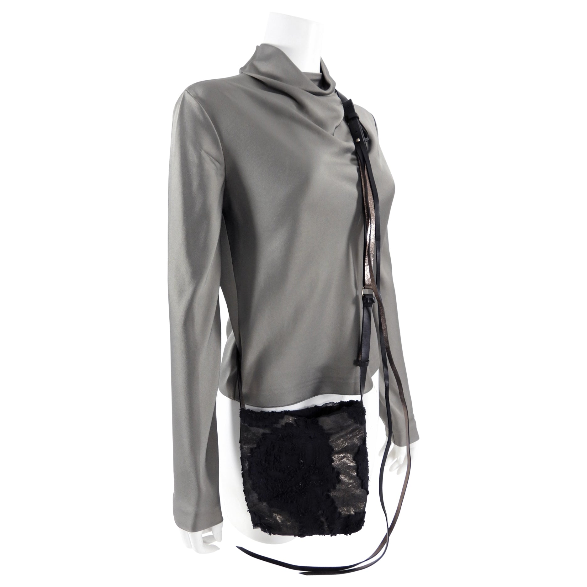 Ann Demeulemeester Pewter Metallic Leather Crossbody Bag - Stylish Shoulder Purse for Women, Perfect for Date Night, Parties & Everyday Use