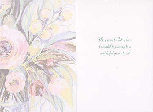 Pictura Abstract Flowers in Vase Art Print - Gold Foil Framed Wall Decor for Living Room, Bedroom & Office - Perfect Birthday Gift Card for Women & Home Decor