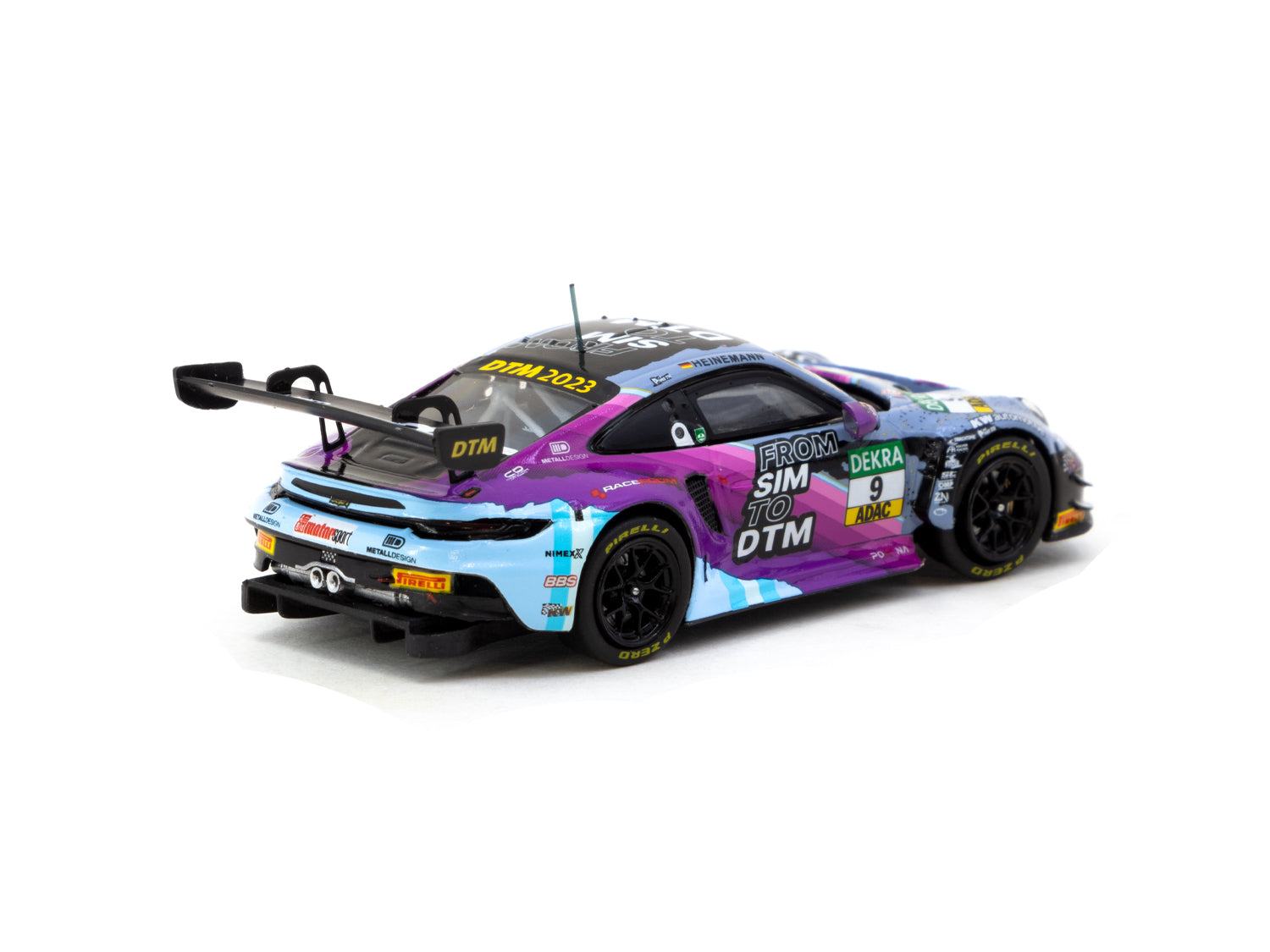 Tarmac Works 1/64 Scale Porsche 911 GT3 R DTM 2023 #9 Diecast Model Car - Collectible Miniature for Racing Enthusiasts & Display Showcase