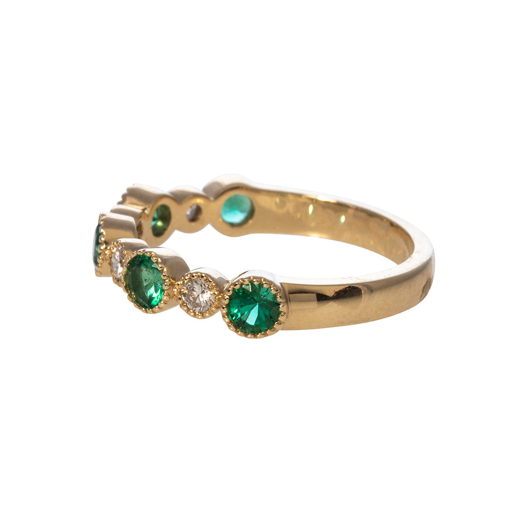 14K Yellow Gold Emerald & Diamond Milgrain Halfway Wedding Band Ring - Perfect for Engagement, Anniversary & Bridal Jewelry Gifts