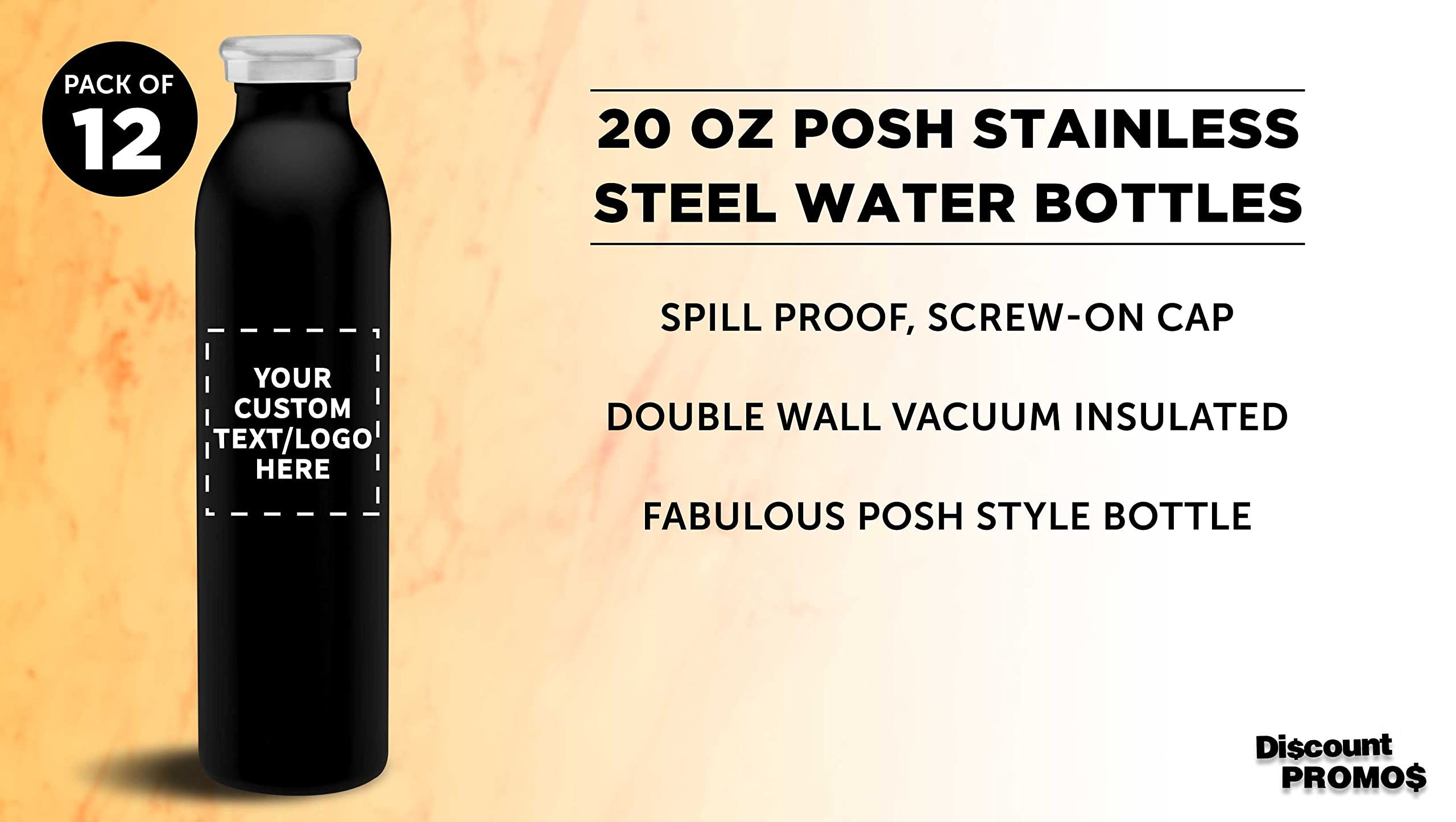Custom Stainless Steel Water Bottles 20 oz (Set of 12) - Double Wall Vacuum Insulated, Personalized Bulk Pack for Hot & Cold Beverages - Black - Perfect for Office, Gym, Hiking and Outdoor Activities