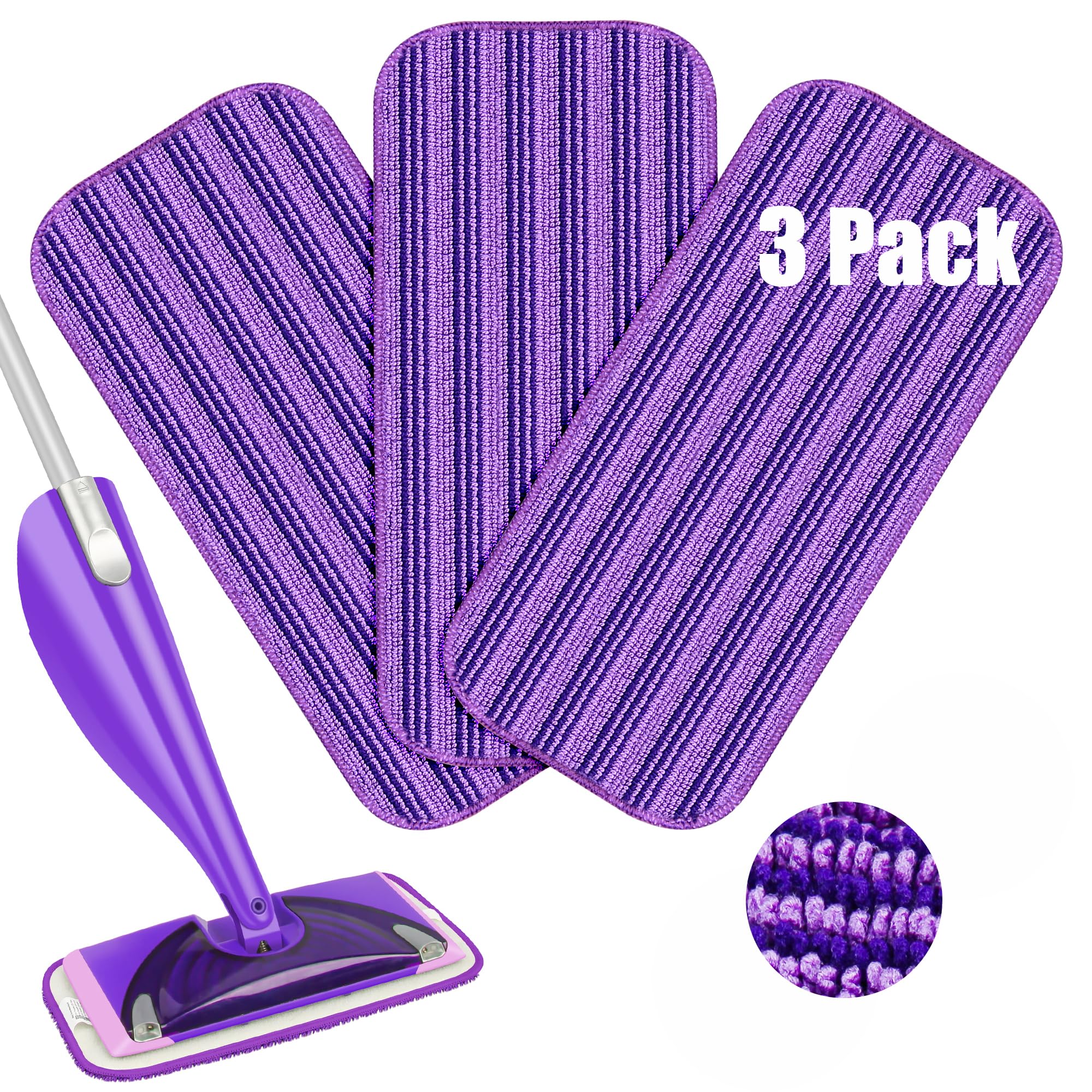 3-Pack Reusable Mop Pads for Swiffer WetJet - Washable Microfiber Replacement Pads for Wet/Dry Mopping, Compatible with Swiffer WetJet Mops, Perfect for Hardwood Floors & Tile Cleaning (Purple) - Ideal for Daily Kitchen & Bathroom Cleaning
