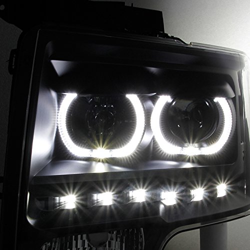 AKKON LED Headlights & Tail Lights Kit for 2009-2014 Ford F150 - Black Halo Projector Headlights with C-Shape Smoked LED Tail Lights & 3rd Brake Light - Upgrade Your Truck's Style & Visibility for Night Driving & Off-Road Adventures