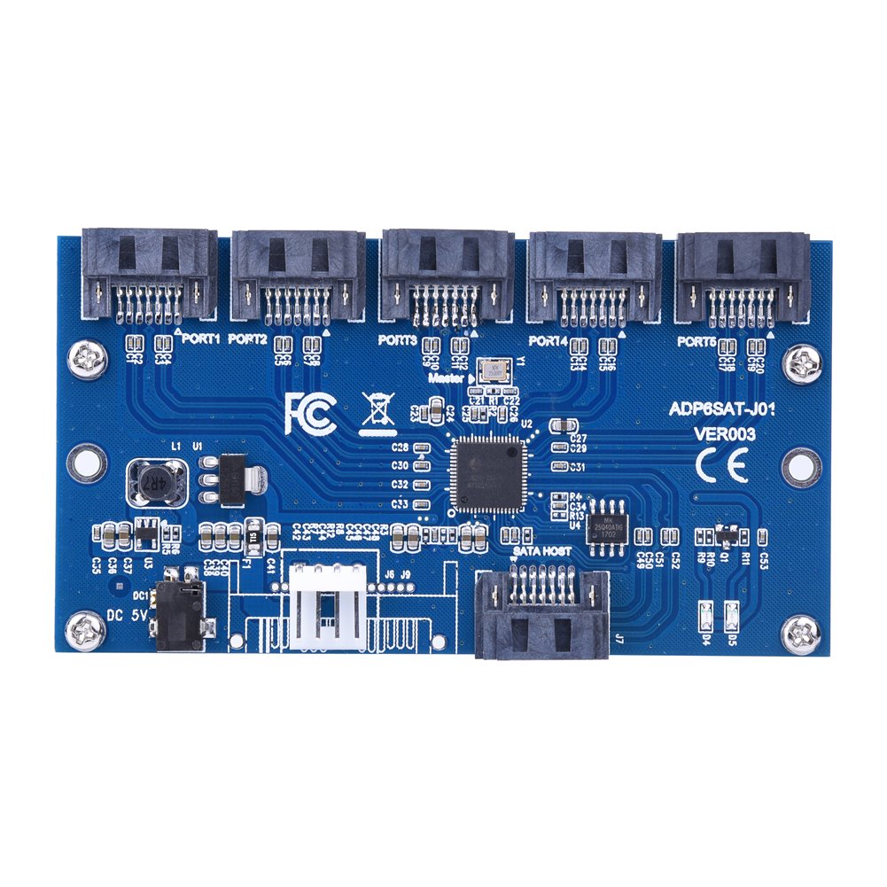 5-Port SATA Port Multiplier Hub - 1 to 5 SATA III Adapter Card with Riser for PC, Laptop, NAS, RAID Storage Expansion | Data Transfer & Hard Drive Duplication Solution