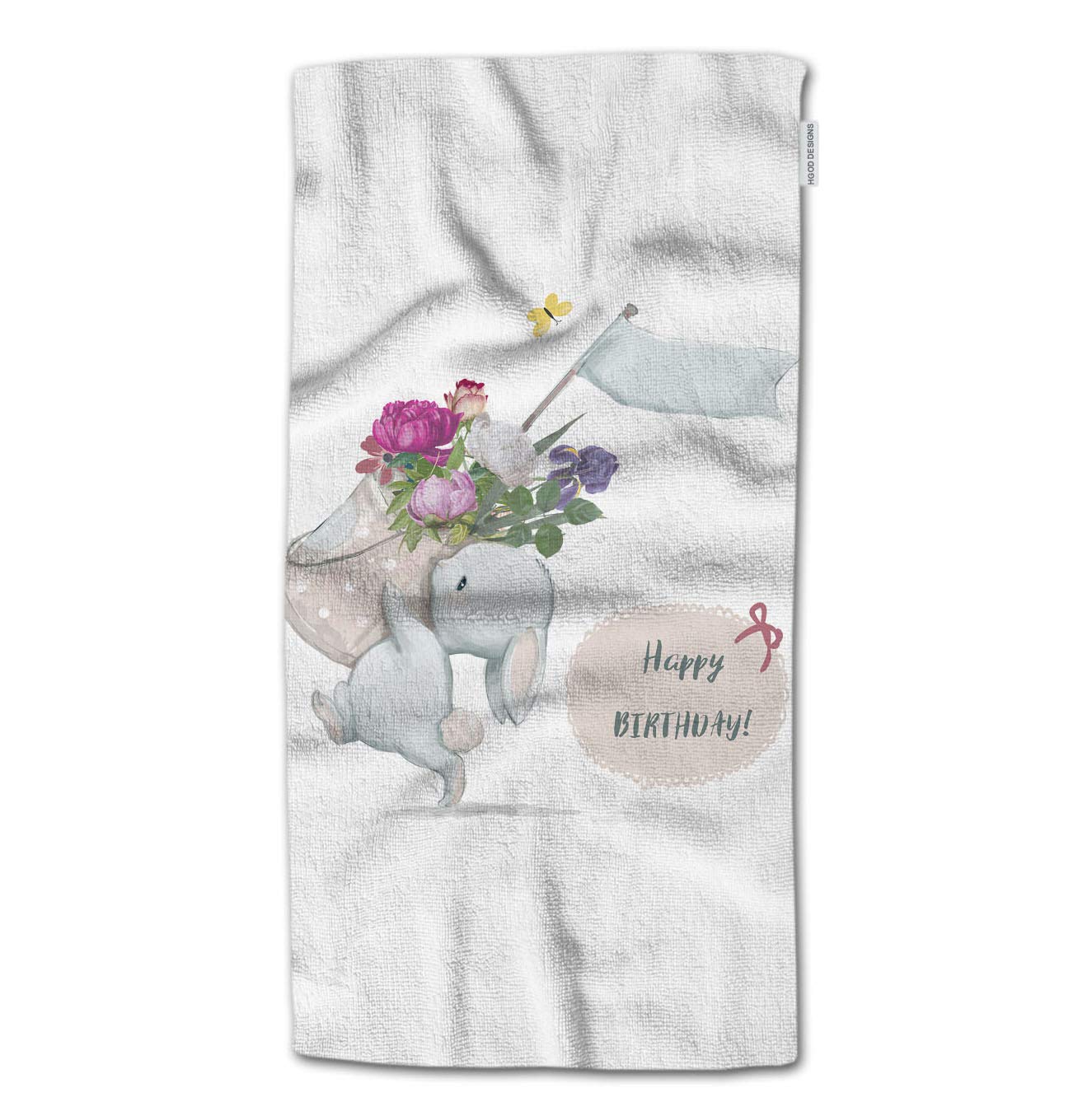 HGOD DESIGNS Happy Birthday Hand Towel - Cute Bunny with Floral Wreath Design - 30x15 Inch Soft Bath & Kitchen Towel - Perfect for Birthday Gifts, Bathroom Decor & Guest Towels