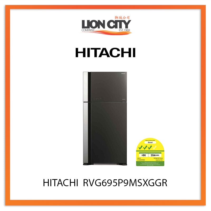 Hitachi 534L 2-Door Refrigerator RVG695P9MSXGGR - Energy Efficient Large Capacity Fridge for Home, Kitchen & RV Use