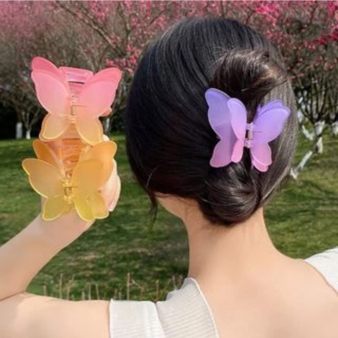 Butterfly Shaped Hair Claw Clips for Women and Girls - Non-Slip Matte Finish Hair Clips with Strong Grip (Multicolor, Pack of 3) - Perfect for School, Work, and Everyday Hairstyles