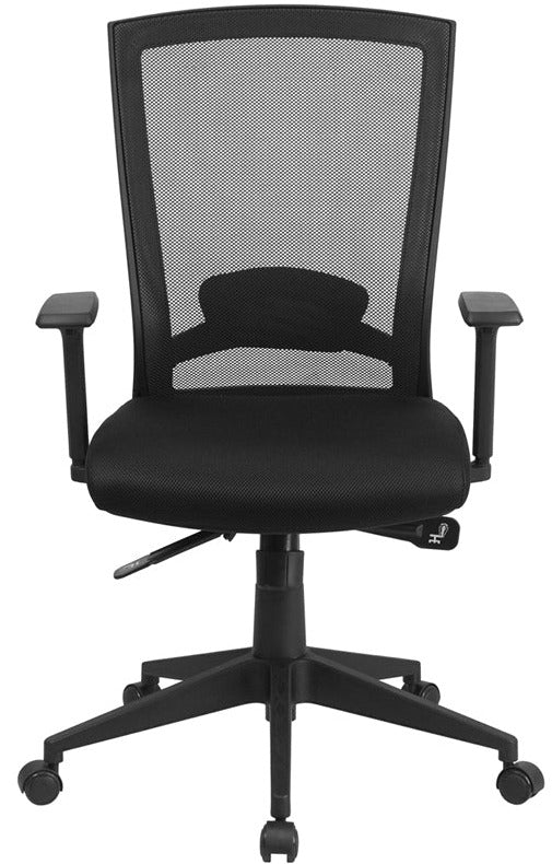 Ergonomic Mesh Office Chair with Adjustable Back & Arms - FLASH Cleo Mid Back Black Executive Swivel Chair for Home & Office Workspace
