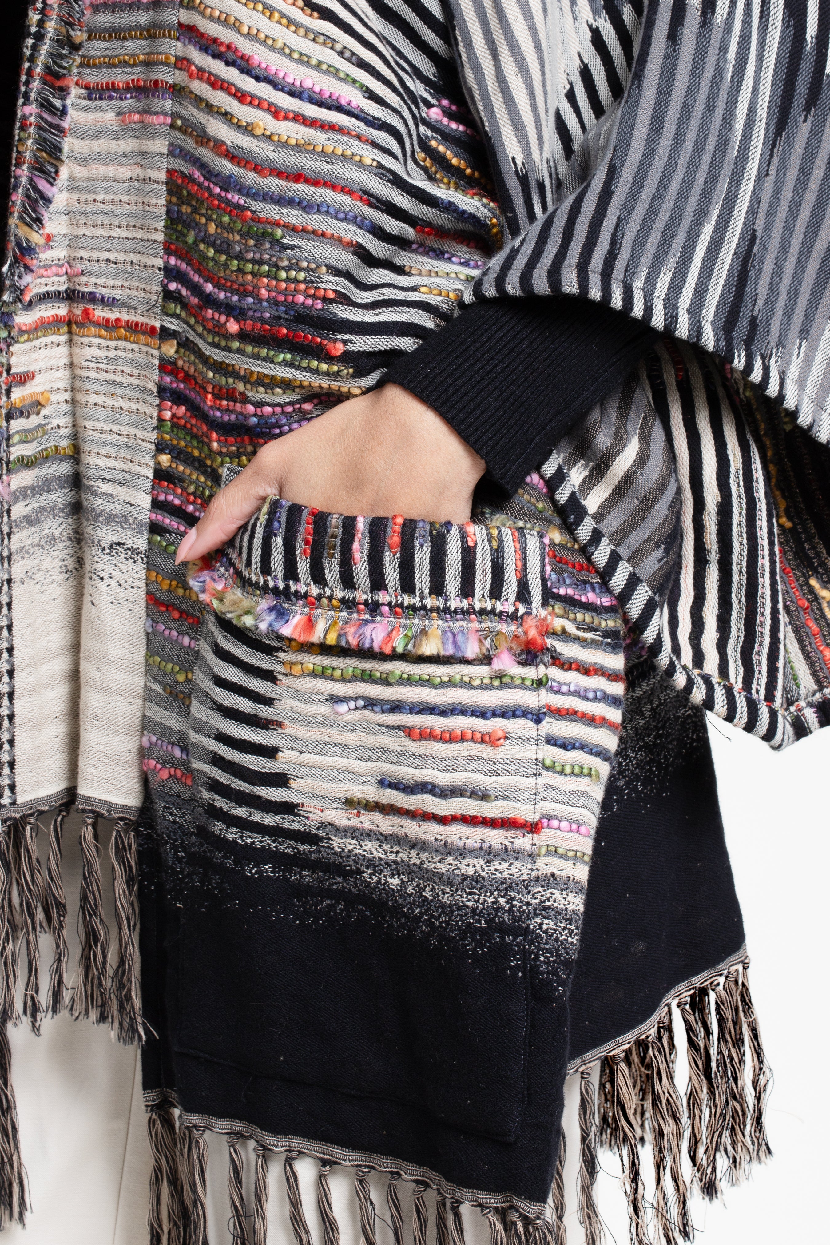 Stylish Cotton Fringe Embellished Kimono Jacket for Women - Boho Chic Cover Up for Beach, Festival & Summer Outfits