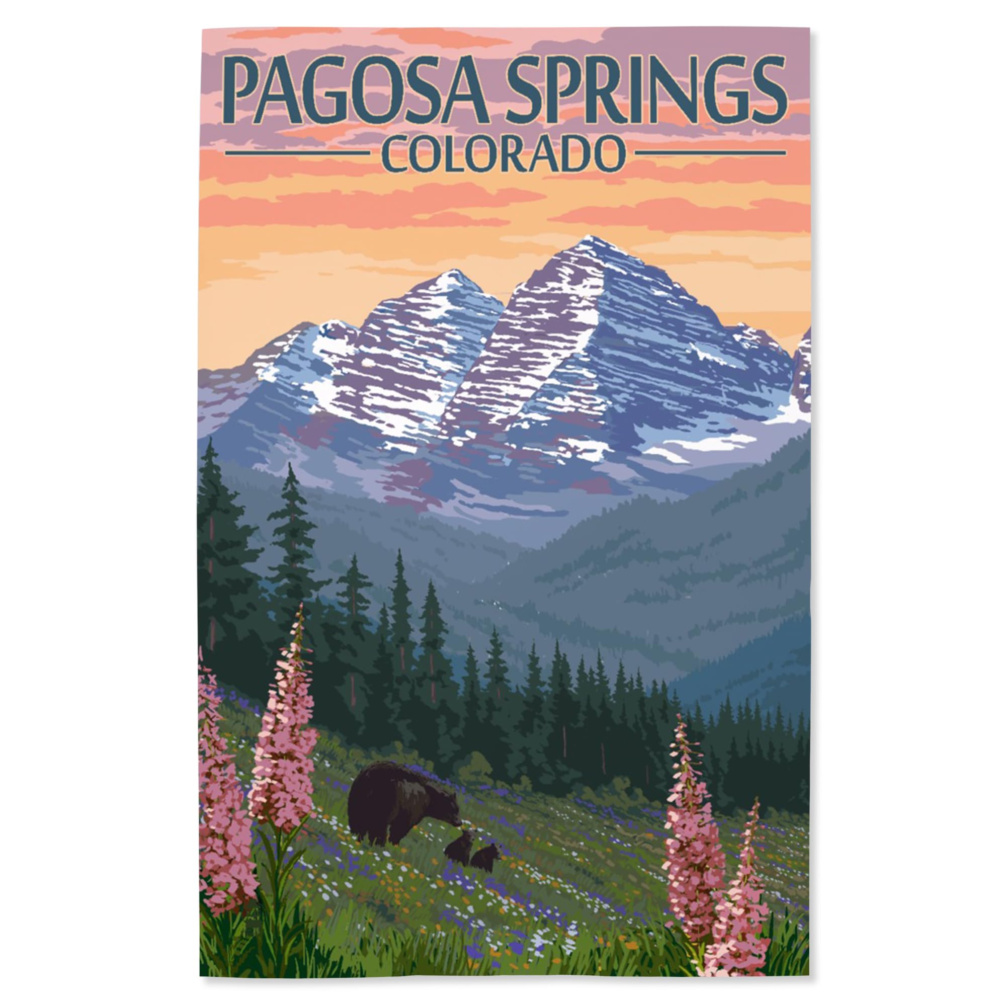 Lantern Press 16x24 Inch Giclee Art Print - Pagosa Springs Colorado Landscape with Bears & Wildflowers - Premium Wall Decor for Living Room, Bedroom & Office