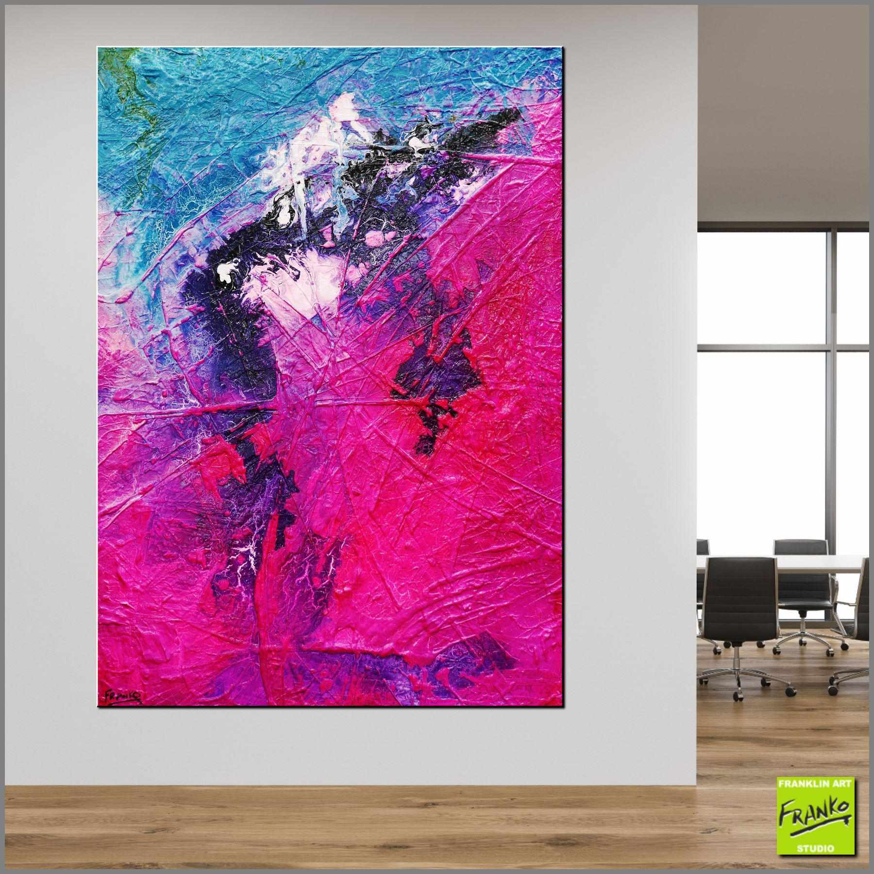 140cm x 100cm Pink Blue Textured Abstract Painting - Modern Wall Art for Living Room, Bedroom & Office Decor | Atoms & Neutrons Design