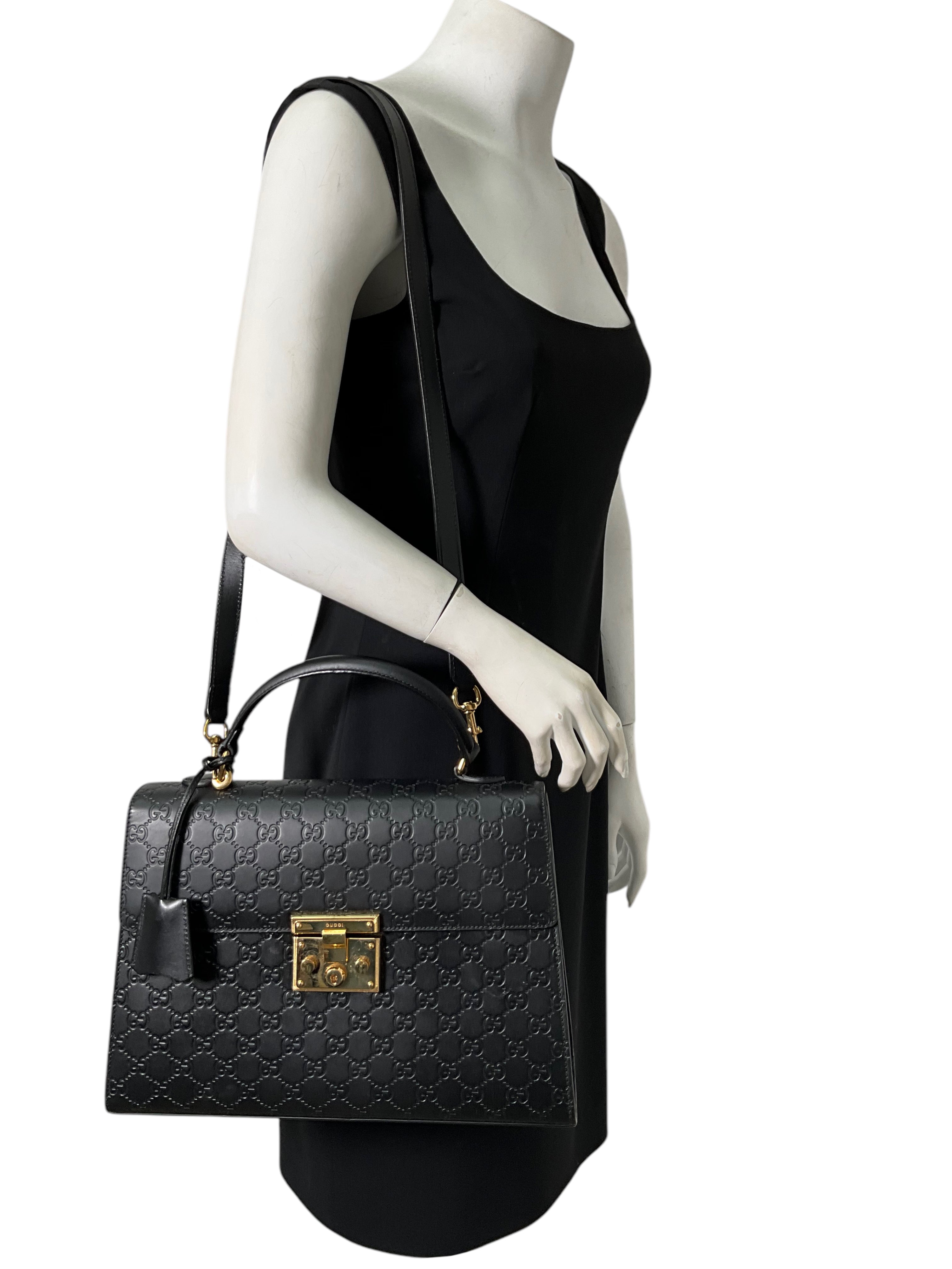 GUCCI Monogram Guccissima Calfskin Medium Padlock Top Handle Bag - Luxury Leather Shoulder Bag for Women, Perfect for Work, Travel & Evening Events