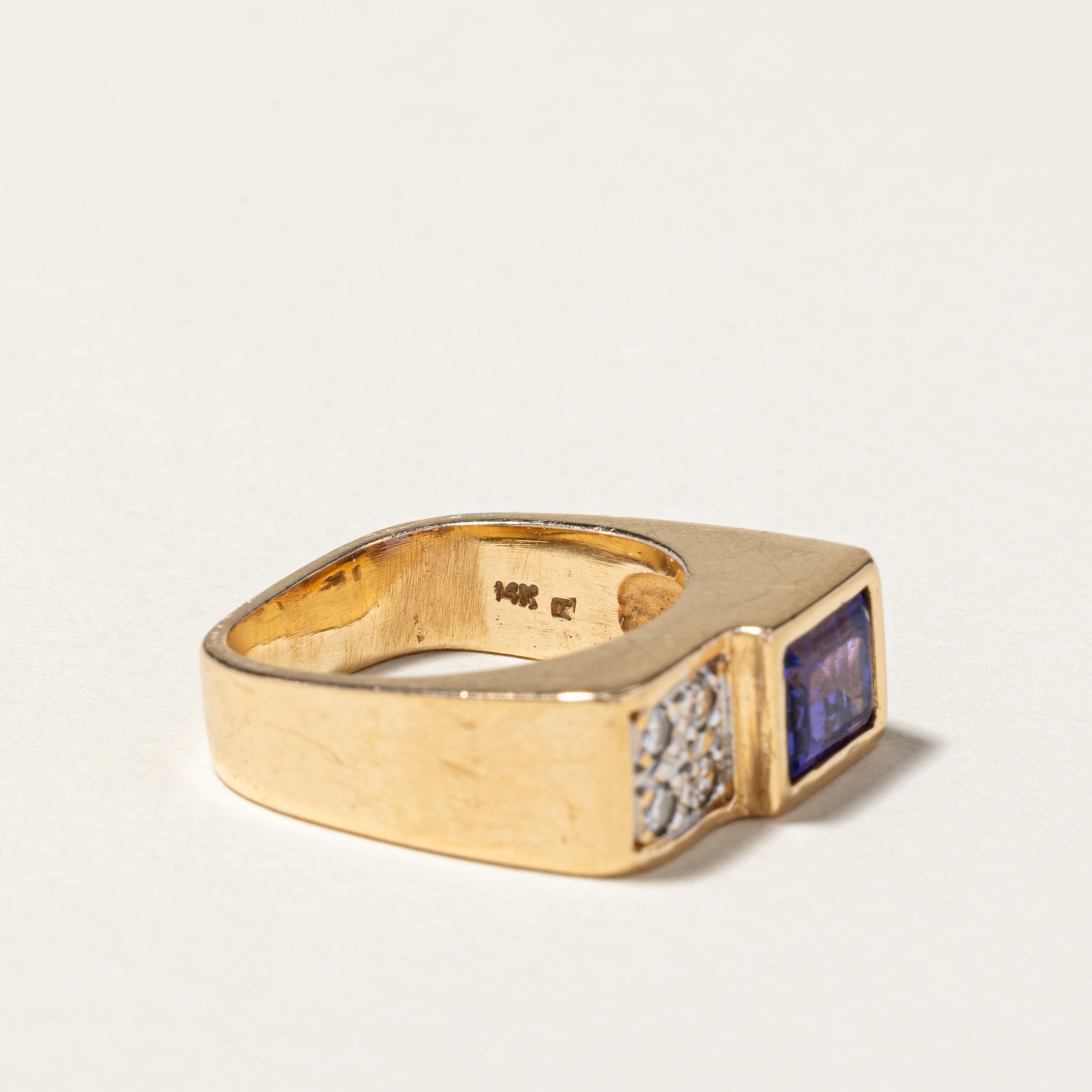 14K Yellow Gold Tanzanite and Diamond Cocktail Ring - 1.64ct Tanzanite & 0.12ctw Diamonds - Size 4 - Elegant Statement Jewelry for Parties, Weddings & Special Occasions