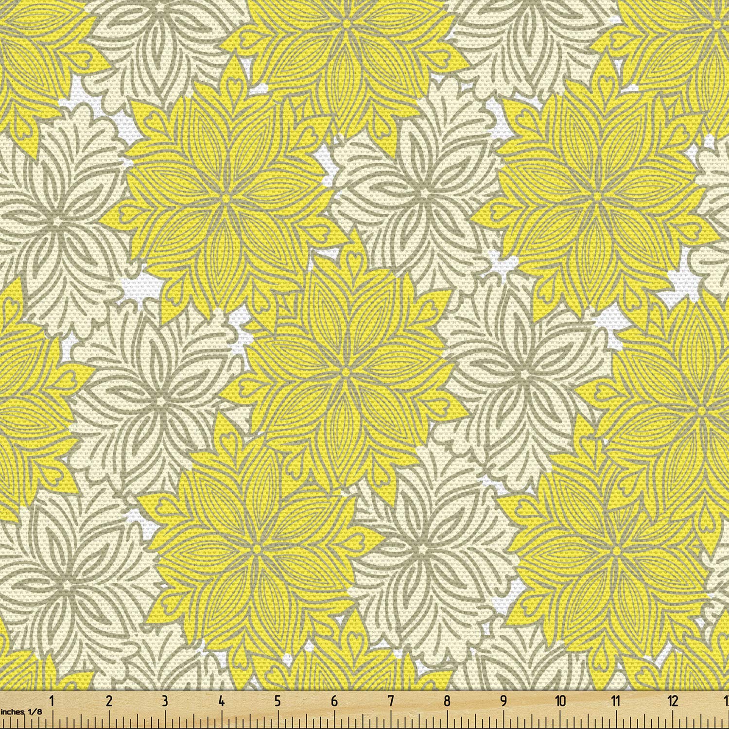 Ambesonne Spring Floral Fabric by The Yard - Bicolor Yellow & Ivory Floral Design for Upholstery, Curtains, DIY Home Decor (5 Yards) | Perfect for Seasonal Home Accents, Table Runners, and Craft Projects