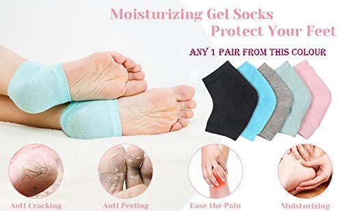 VIBRAL Crack Cotton Foot Protector Moisturizing Socks with Spa Gel - Heel Pain Relief Silicone Gel Pad Socks for Men & Women | Soft Cotton, Botanical Care | Perfect for Dry Skin, Cracked Heels & Night Treatment (Multicolor)