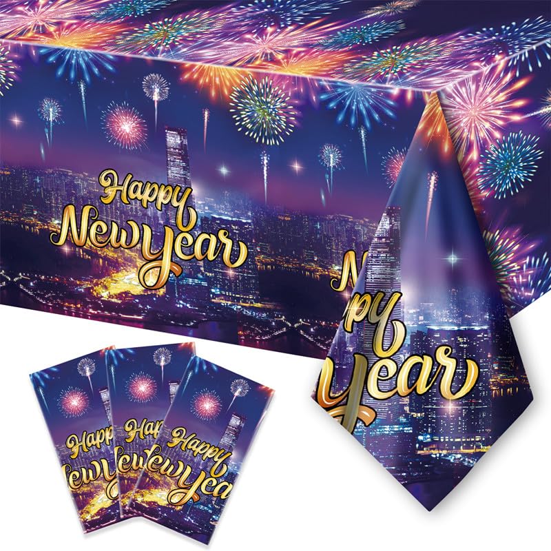 2025 New Year's Eve Plastic Tablecloth - Party Supplies & Table Decorations for NYE Celebrations, Happy New Year Decor - Perfect for Home, Office & Holiday Gatherings