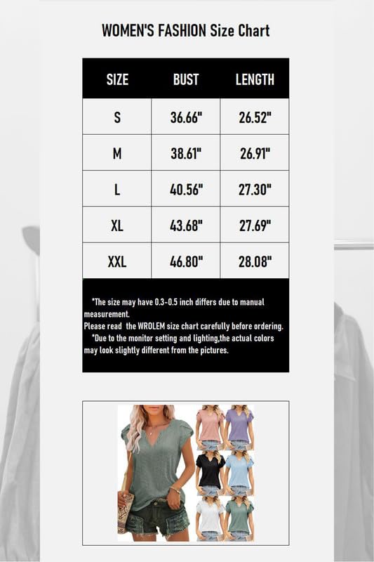 Women's Casual V-Neck Tunics - Basic Pleated Tops with Petal Sleeves & Eyelet Hollow Out Blouses for Summer, Work, and Daily Wear