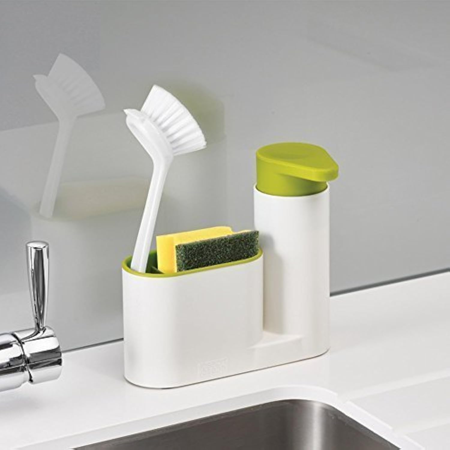 ADDCART Plastic Sink Organizer with Soap Holder & Liquid Dispenser - Kitchen & Bathroom Storage Stand for Sponges, Brushes, and Cleaning Supplies (Multi-Color, Pack of 1) - Perfect for Small Space Organization and Clutter-Free Sinks