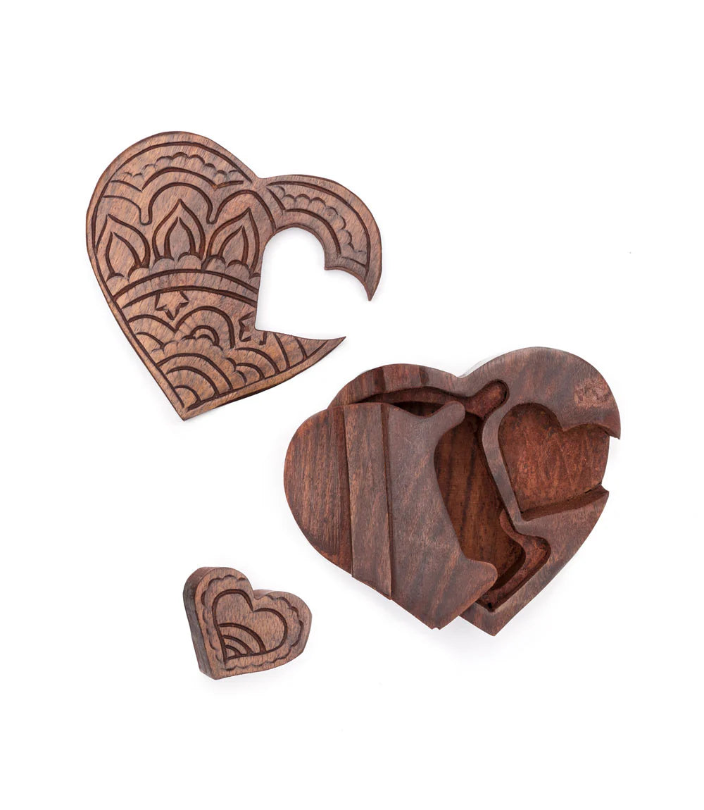Hearts Are One Rosewood Puzzle Box - Handcrafted Wooden Brain Teaser Gift for Adults & Teens - Perfect for Valentine's Day, Anniversaries & Romantic Surprises