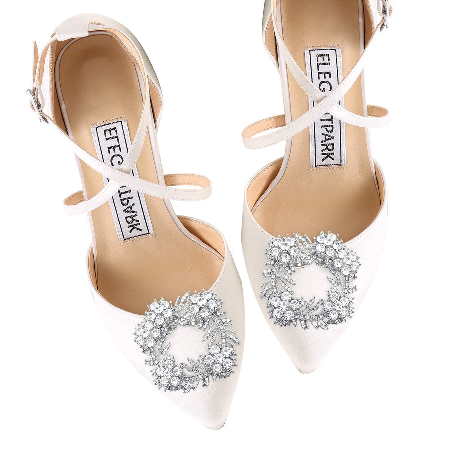 Elegantpark Pearl Shoe Clips - Rhinestone Flower Decor for Wedding & Party Pumps