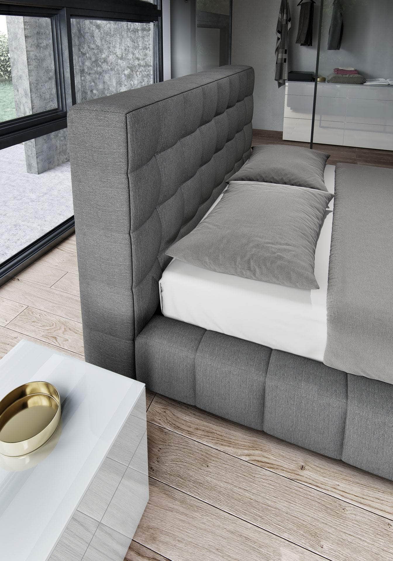 Thompson Square Tufted Fabric Platform Bed - Queen & King Size, Gray & Navy Blue - Modern Upholstered Bed Frame for Master Bedroom & Guest Room