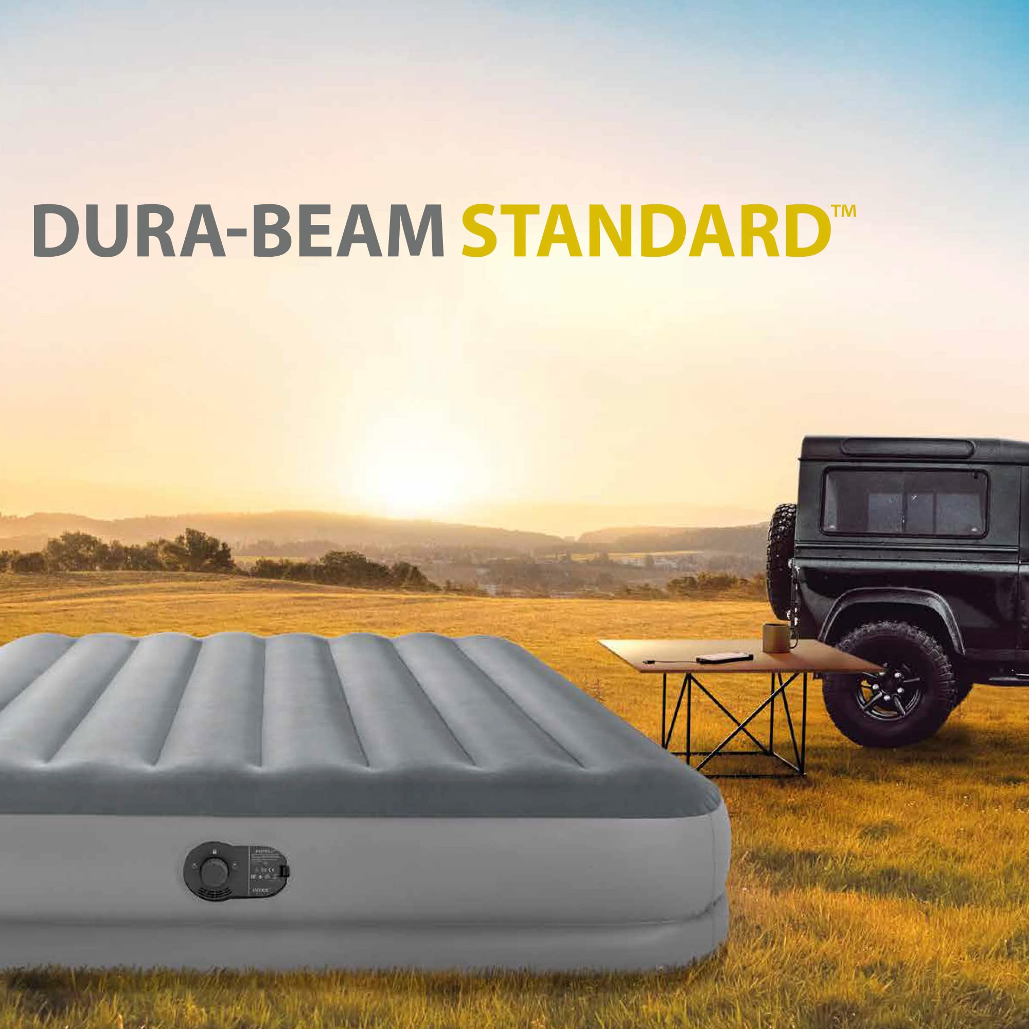 Intex Dura-Beam Standard Series Prestige Mid-Rise Air Mattress with Built-in USB Air Pump - Fast Inflation for Camping, Guest Beds & Home Use