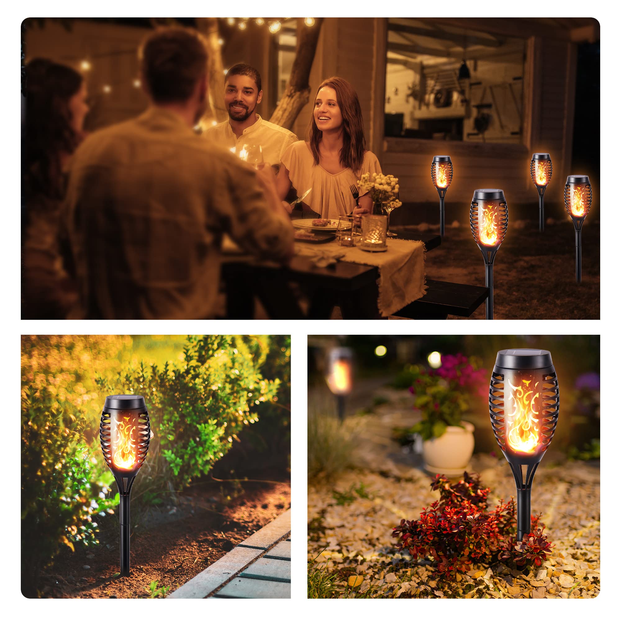 Solar Torch Flame Lights Outdoor - Waterproof Flickering Flame Solar Pathway Lights for Garden, Lawn, Patio, Yard, Driveway | Landscape Decoration Lighting for Backyard, Walkway & Outdoor Parties