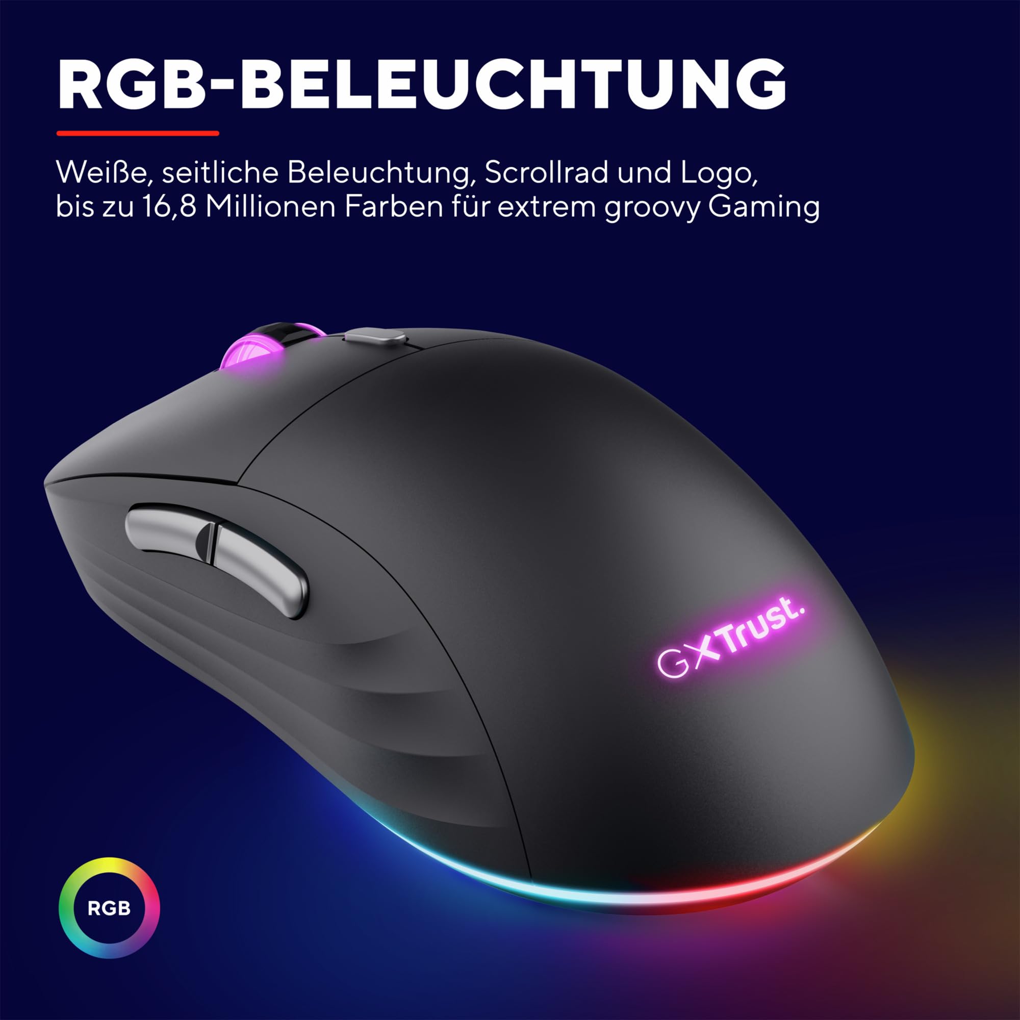 Trust GXT 926 Redex II Wireless Gaming Mouse - 2.4GHz, 65 Hours Battery Life, Kailh Switches, 10000 DPI, 6 Programmable Buttons, Rechargeable for PC/Laptop (Black) - Perfect for FPS, MOBA & MMO Gaming