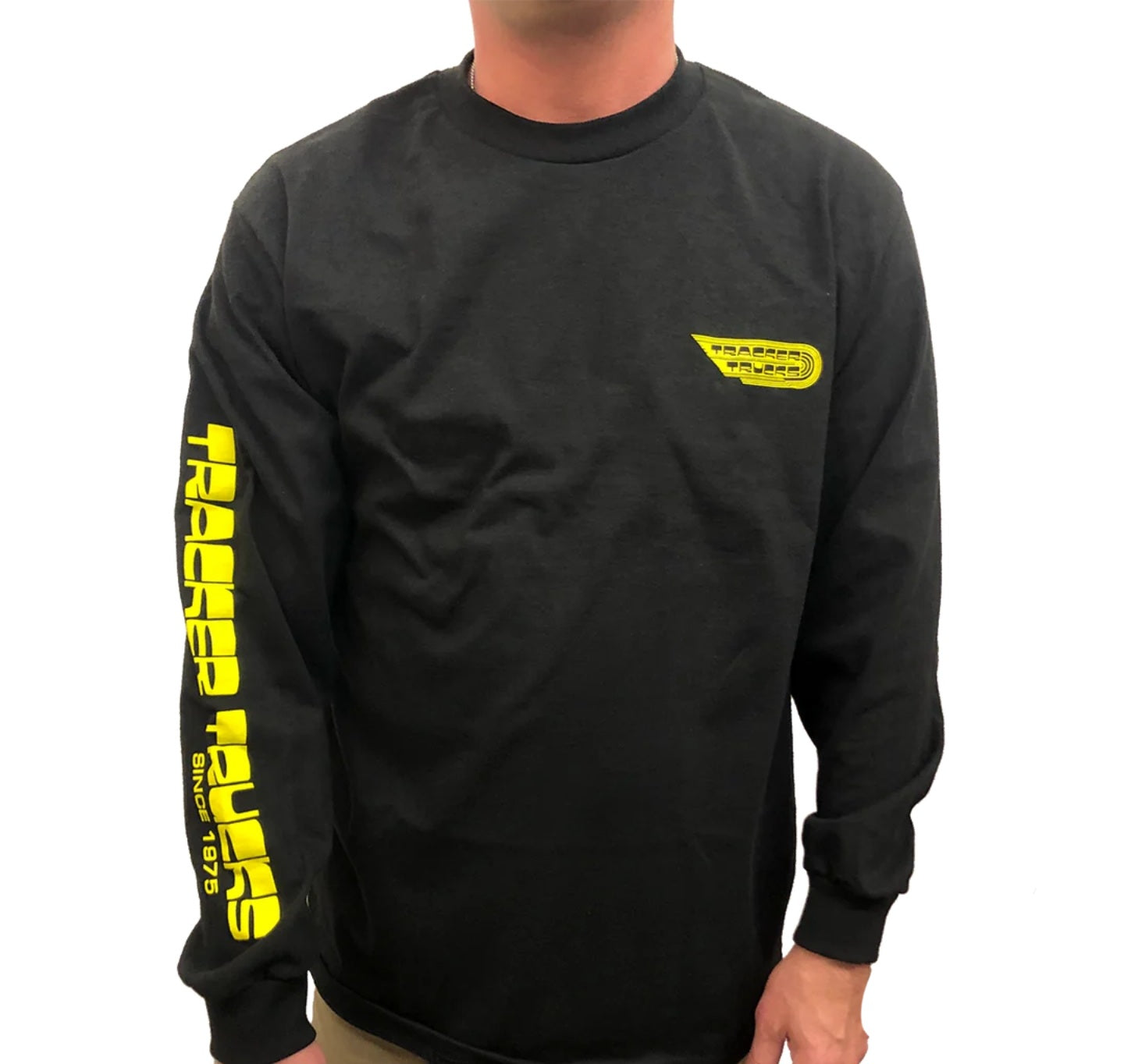 XL Tracker Trucks Wing Logo Long Sleeve T-Shirt for Men - Black Cotton Crewneck Tee - Casual Streetwear & Workwear Shirt for Everyday Wear
