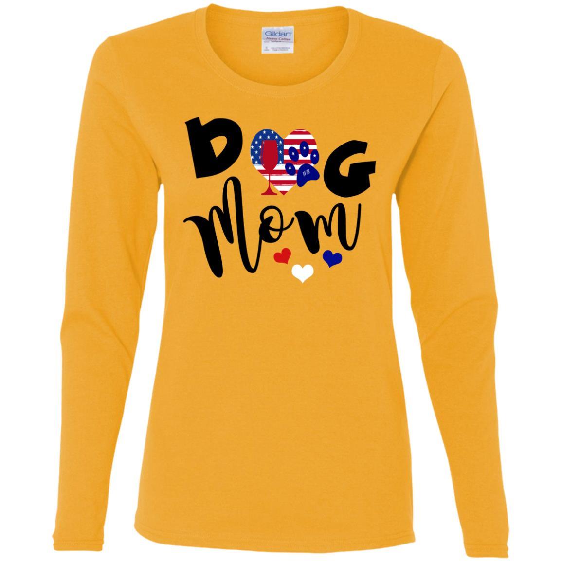 American Dog Mom Cotton Long Sleeve T-Shirt for Women - Comfortable Casual Wear for Dog Lovers | Perfect for Pet Owners, Dog Parks & Everyday Outfits