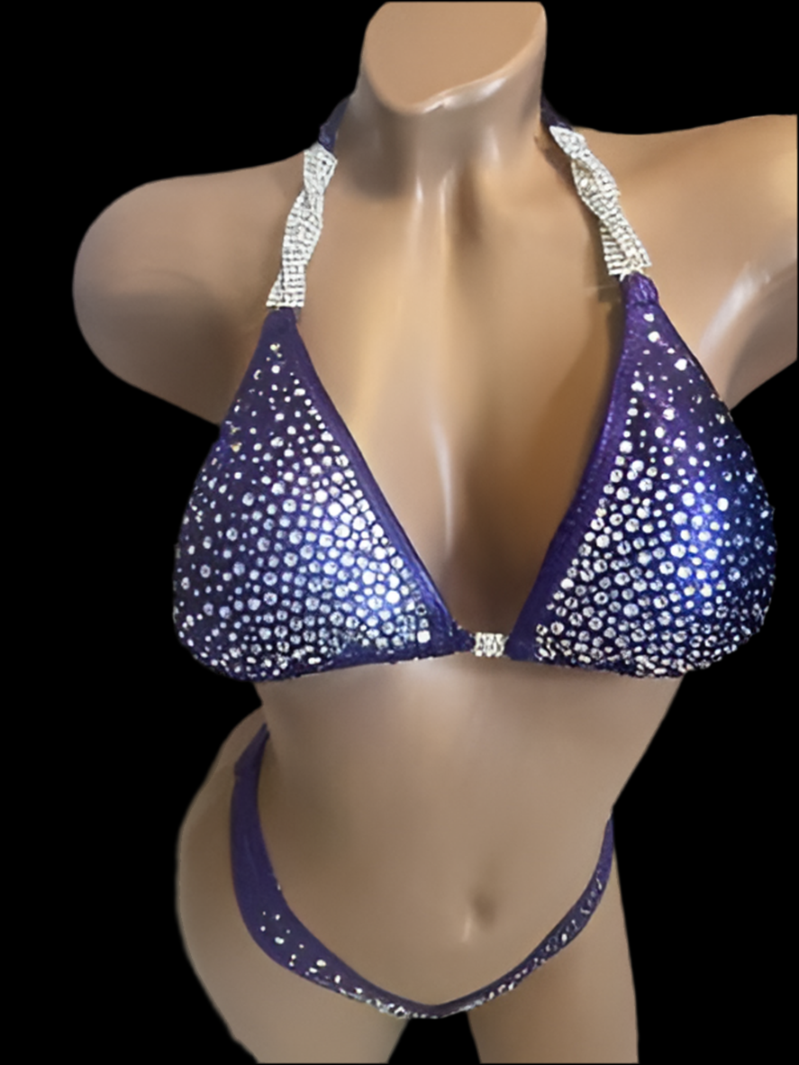 AP1 Purple Rhinestone Fitness Bikini - Women's Bodybuilding Competition Swimsuit for Stage Performances & Photo Shoots