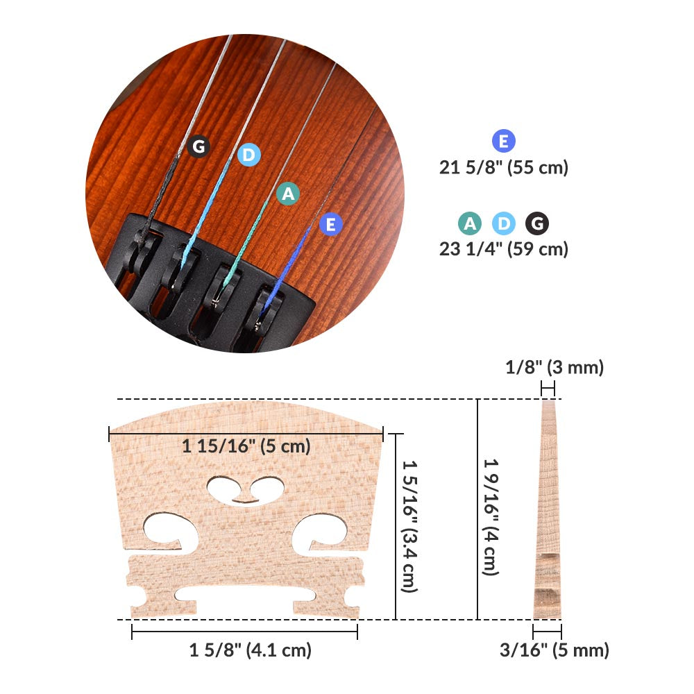 Premium Violin Bridge & Ball End Strings Set (GDAE) - Professional Quality for Classical & Folk Music Performance, Practice & Studio Recording