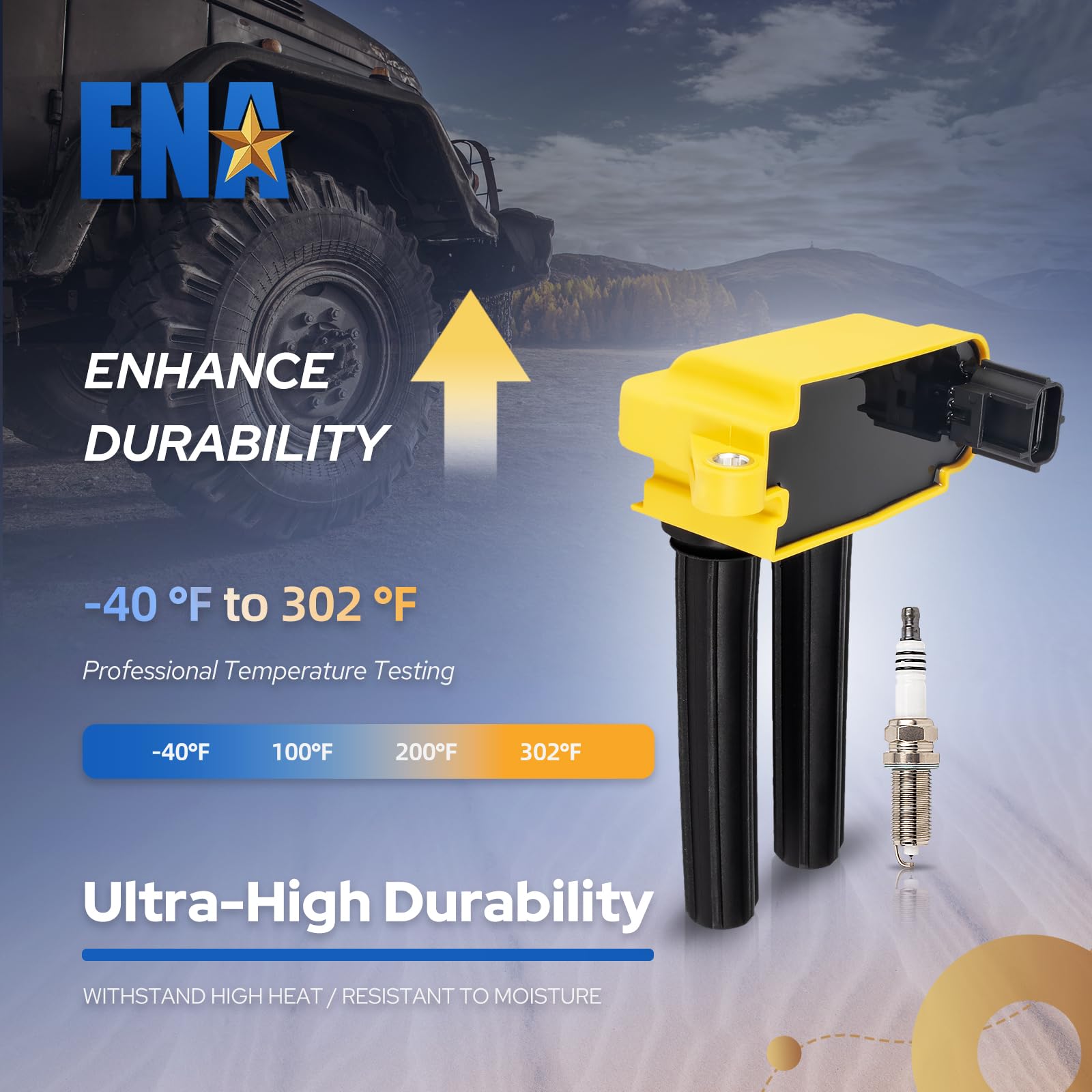 ENA 8 Ignition Coil Pack & 16 Iridium Spark Plugs Set - Compatible with Chrysler Dodge Jeep Ram 5.7L (2009-2020) - Aspen, Challenger, Durango, Commander, Grand Cherokee - Replaces UF504, 92145 - Improves Engine Performance & Fuel Efficiency for Daily Driving & Off-Road Adventures