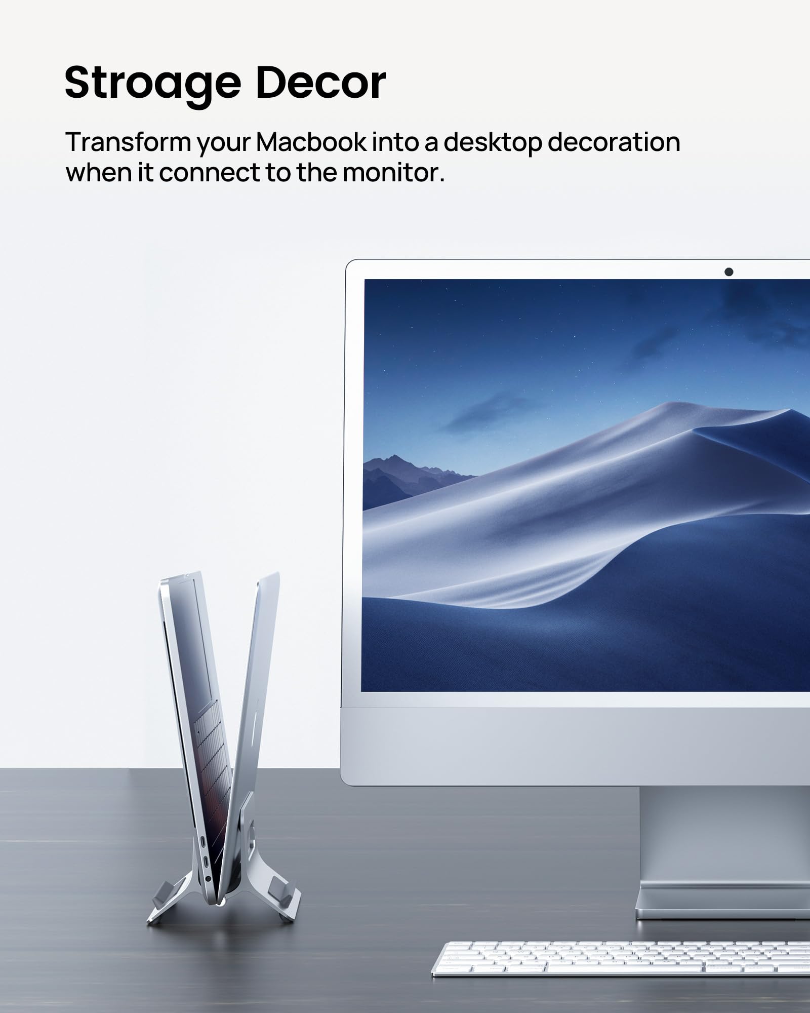 SODI Vertical Laptop Stand for Desk - Aluminum Gravity Auto Lock MacBook Holder Dock | Compatible with MacBook Pro & Air (Silver) | Perfect for Home Office, Workspace & Desk Organization