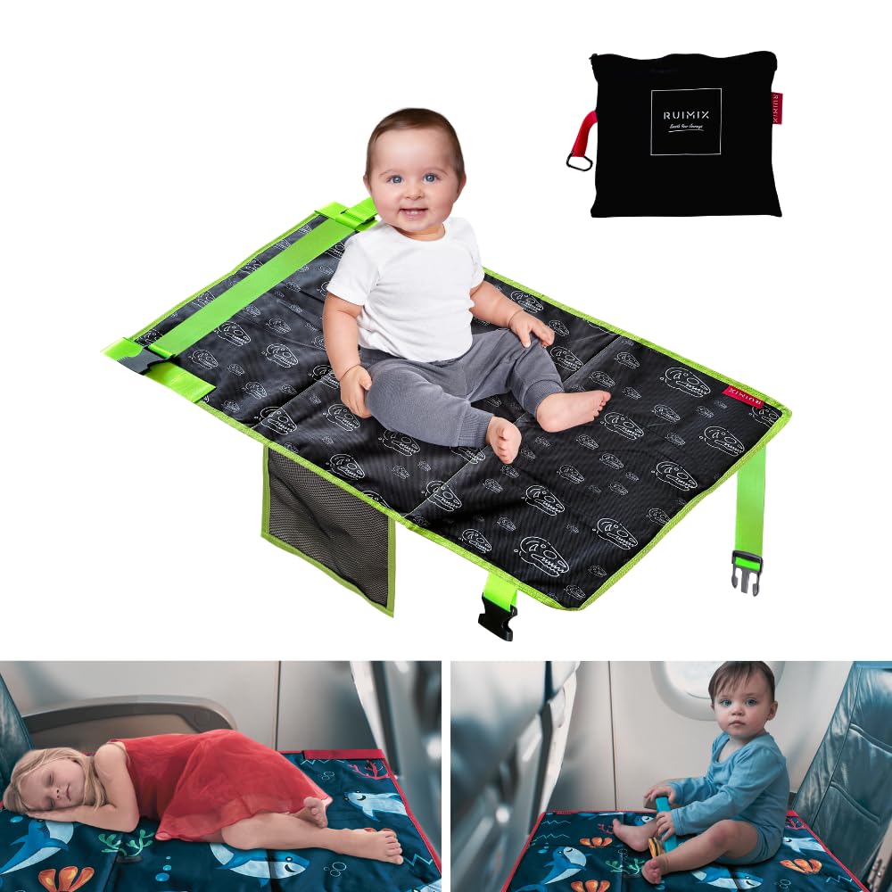 Portable Toddler Airplane Travel Bed - Easy to Clean Kids Inflatable Mattress for Airplanes, Cars & Hotels | Dinosaur Design | Black Toddler Sleep Solution