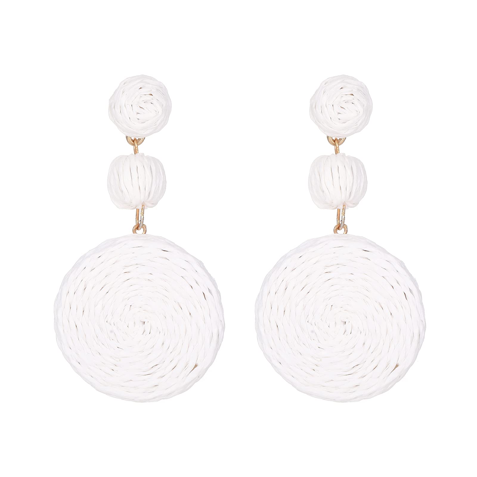 Boho Raffia Ball Earrings for Women - Handmade Natural Fiber Statement Drop Earrings | Lightweight Summer Jewelry for Beach Vacation, Festival, and Boho Chic Outfits