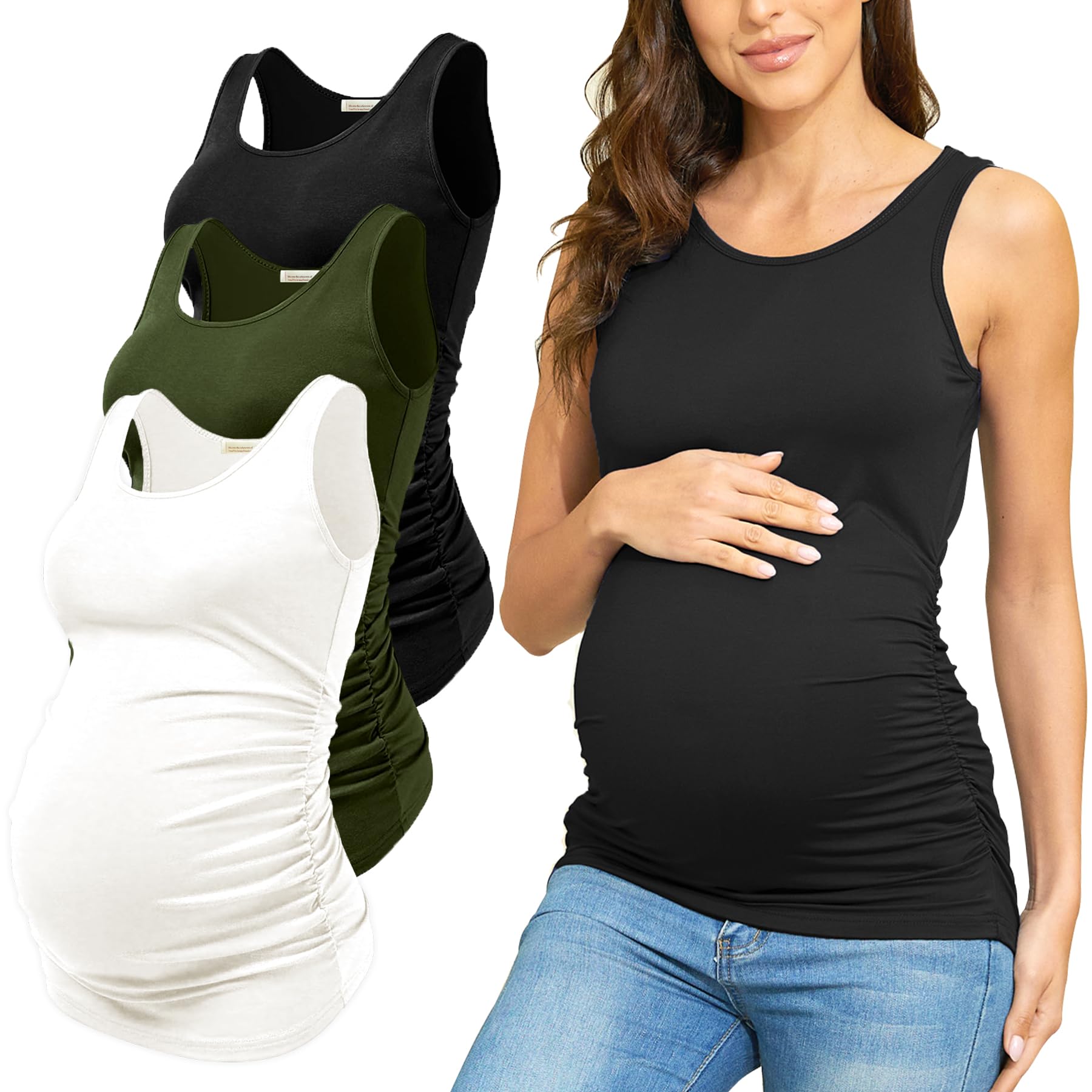 PARNIXS Women's Maternity Tank Tops - 3 Pack Sleeveless Summer Pregnancy Clothes for Comfort & Style - Perfect for Casual Wear, Maternity Photos & Everyday Outfits