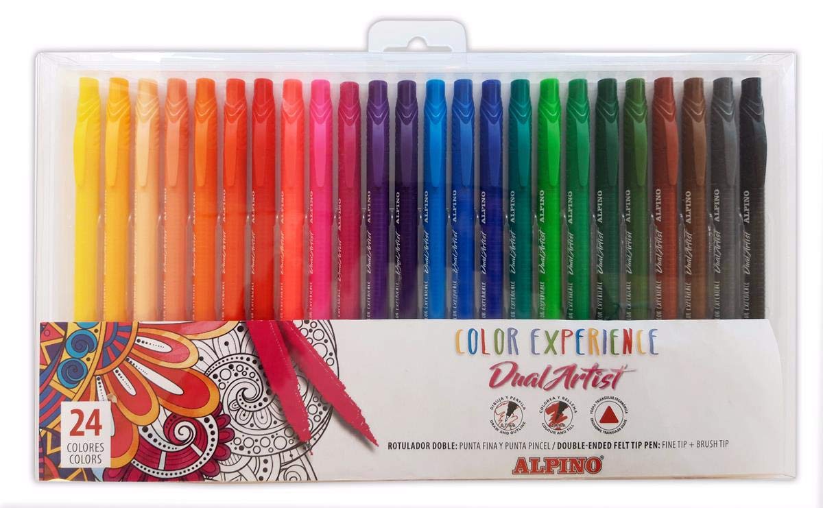 Alpino 24-Pack Dual Tip Calligraphy Markers Set - Fine & Brush Pens for Hand Lettering, Bullet Journaling, Art Drawing | Ergonomic Design for Comfortable Writing | Perfect for DIY Crafts, Scrapbooking & Note Taking