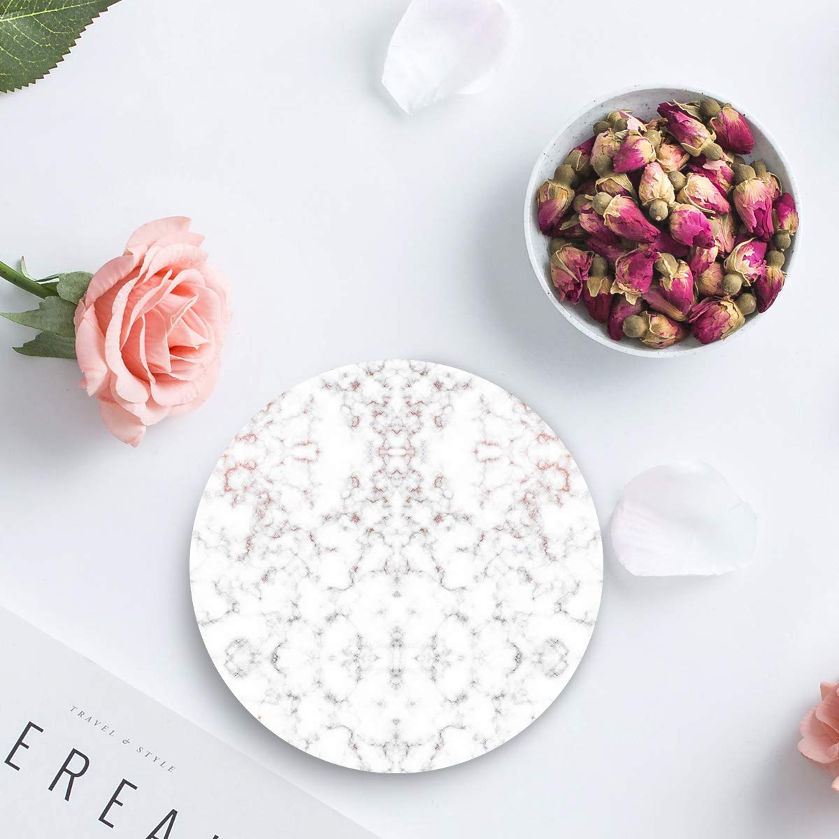4-Piece Ceramic Drink Coasters Set with Cork Base - Absorbent Round Coasters for Hot & Cold Beverages - Elegant Marble Design - Perfect Housewarming Gift, Kitchen, Bar & Home Decor - Ideal for Coffee Tables, Dining Rooms & Office Use