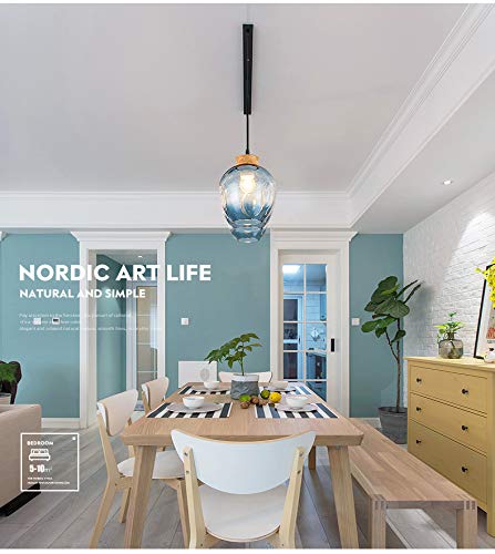 3-Light Ceiling Lamp Set - Nordic Blue Glass Lampshade for H-Type Track Lighting | 2.5ft Cord, Loft Style Minimalist Retro Pendant Light (Bulbs Not Included) | Perfect for Living Room, Dining Area & Bedroom Lighting