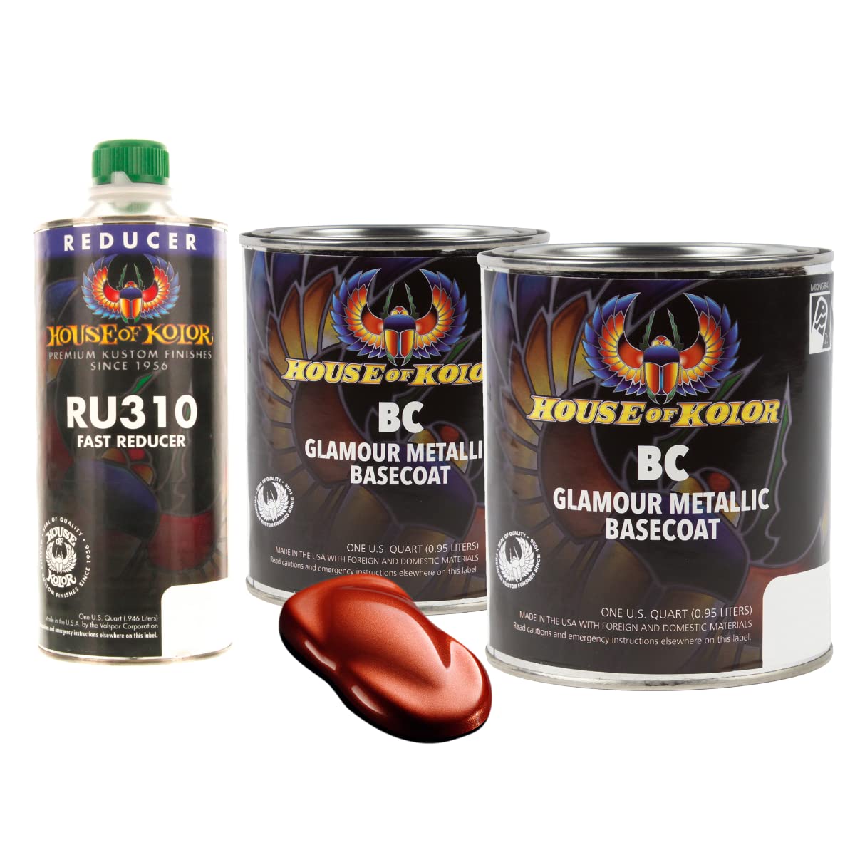 House of Kolor C2C-BC11 Cinder Red Metallic Basecoat Automotive Paint - 2 Quart Kit with Fast Reducer - Premium Car Paint for Custom Vehicles, Motorcycles & Auto Body Repair - High Gloss Finish for Professional Results
