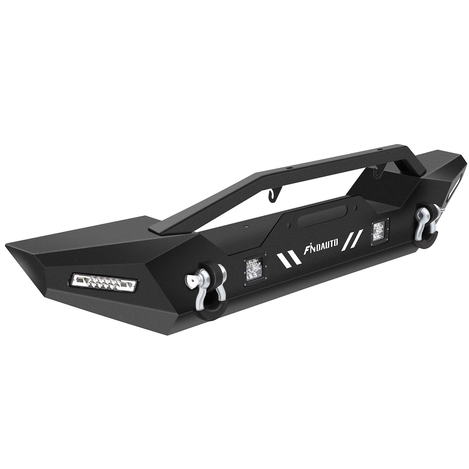 FINDAUTO Heavy Duty Front Bumper for 2007-2018 Jeep Wrangler JK - Textured Black Rock Crawler Bumper with Winch Plate, D-Ring Shackles & LED Light Bar | Off-Road Protection & Adventure-Ready Upgrade
