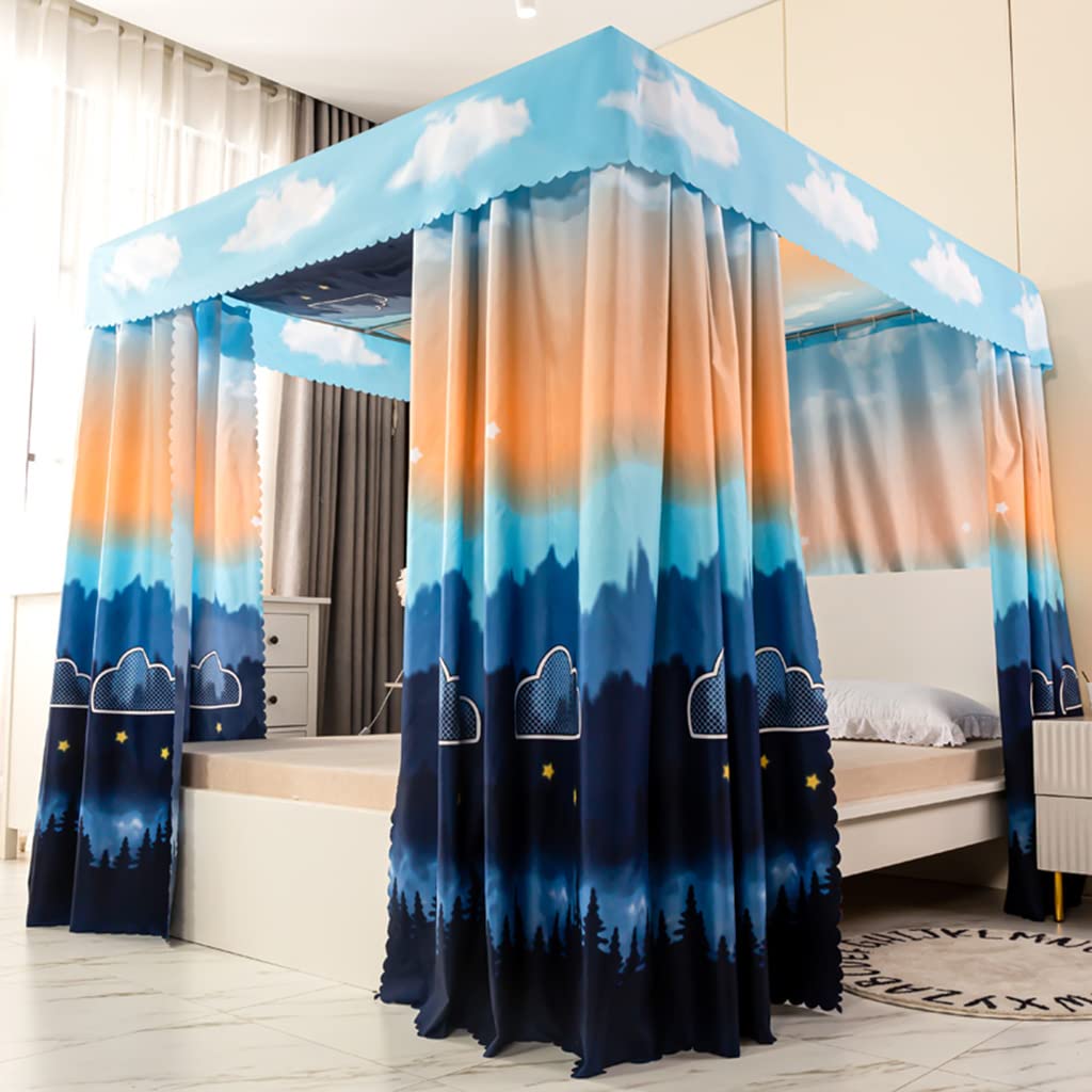 Obokidly Princess 4 Corner Post Bed Canopy - Windproof Mosquito Net for Twin Beds | Elegant Bedroom Decor for Adults & Girls | Perfect Gift for Kids | Multi-Cloud Design | Ideal for Nursery, Dorm Room or Romantic Bedroom Setting