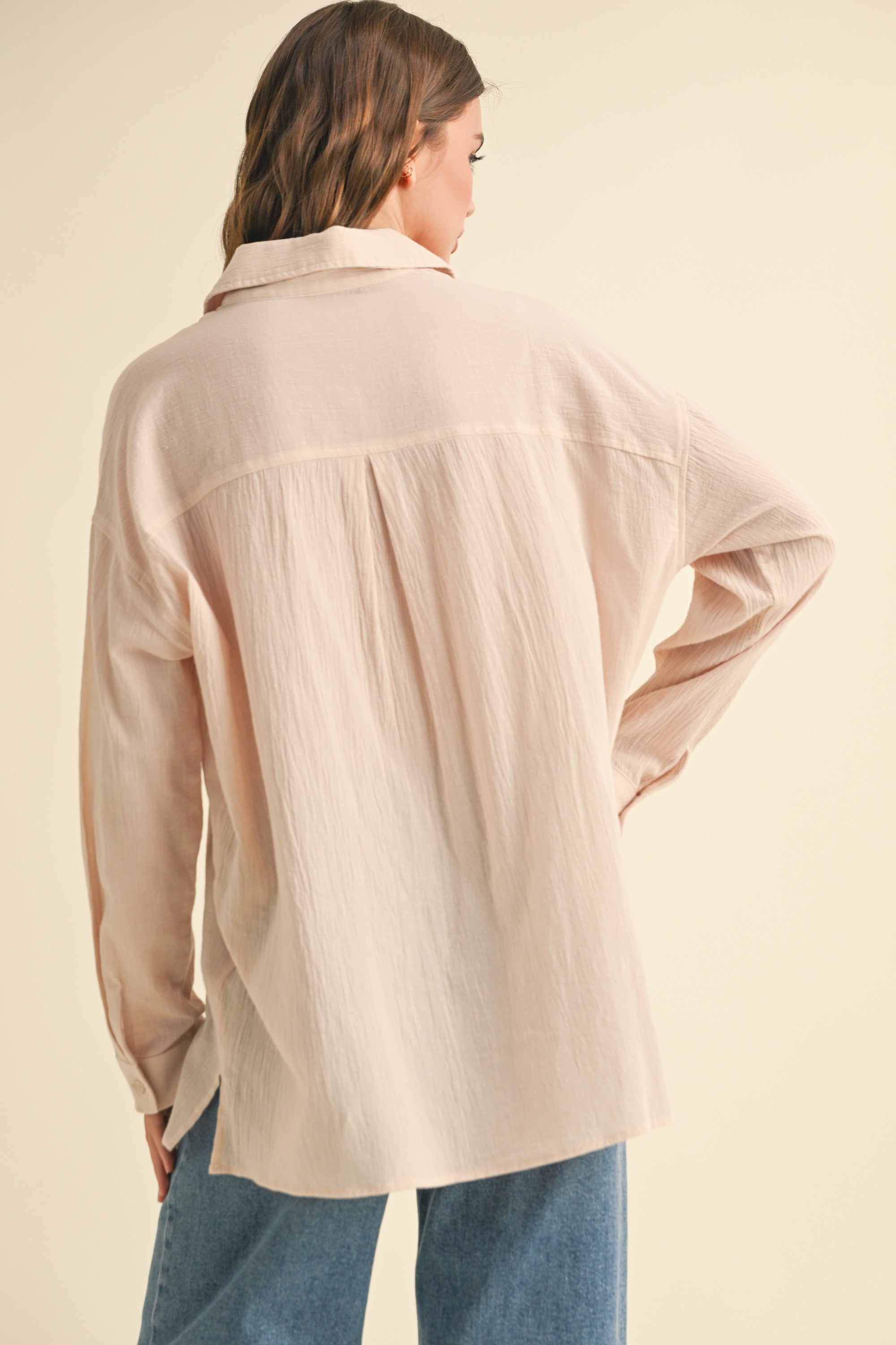 Beige Cotton Gauze Oversized Button Down Shirt for Women | Soft & Breathable Loose Fit Blouse | Perfect for Casual Wear, Beach Cover-Up & Boho Outfits