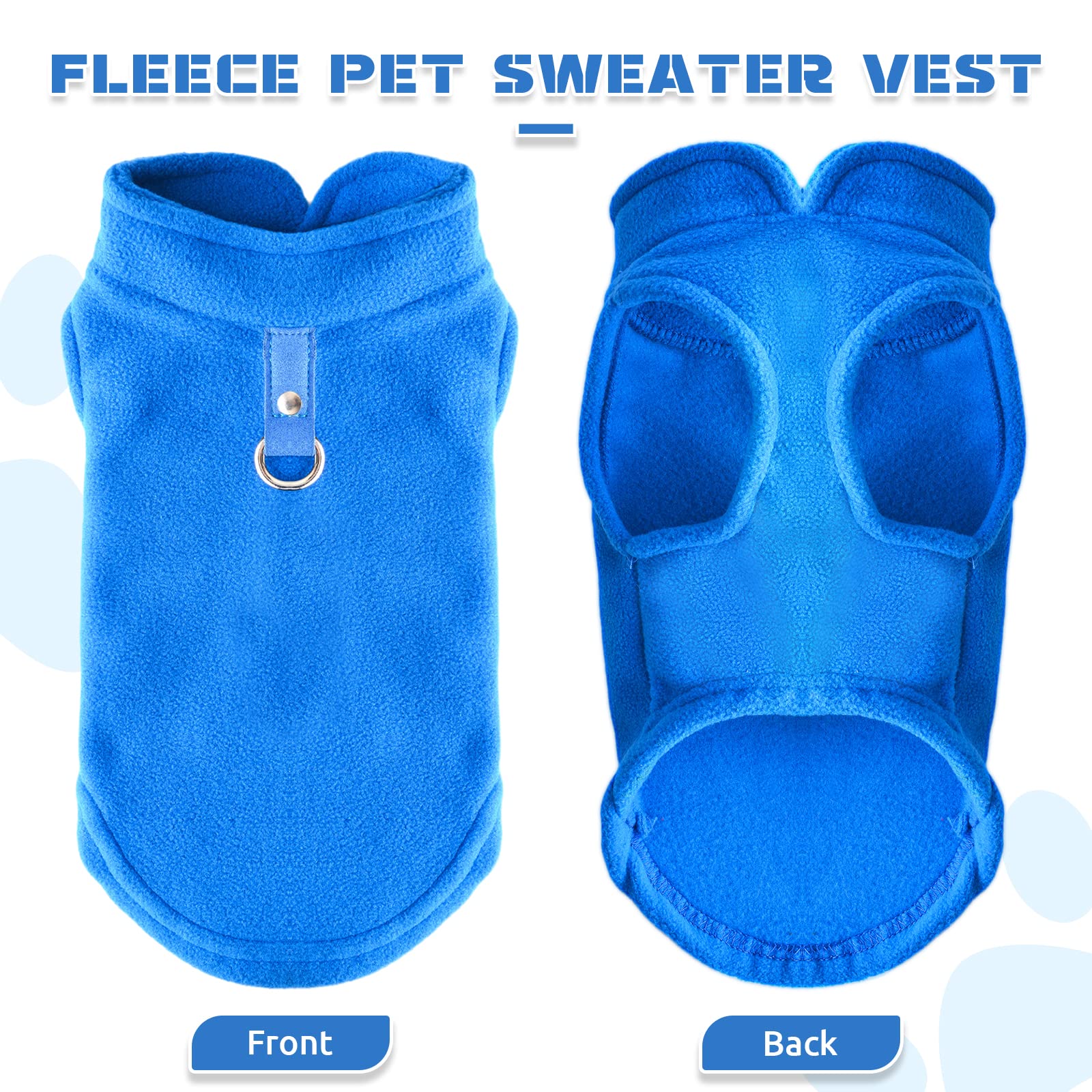 Soft Fleece Winter Dog Sweater & Cat Vest with Leash O-Ring - Warm Pet Pullover Coat for Small Dogs & Cats - Chihuahua & Shih Tzu Apparel - Blue | Perfect for Cold Weather Walks & Indoor Comfort