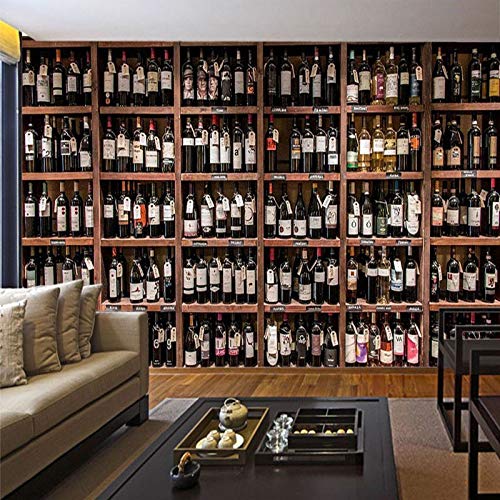 3D Red Wine Bottles Wooden Wine Rack Wallpaper - 400cm x 280cm Self-Adhesive Wall Mural for Living Room, Restaurant & Bar Decor - Peel & Stick Vinyl Wall Art for Home, Office & Commercial Spaces